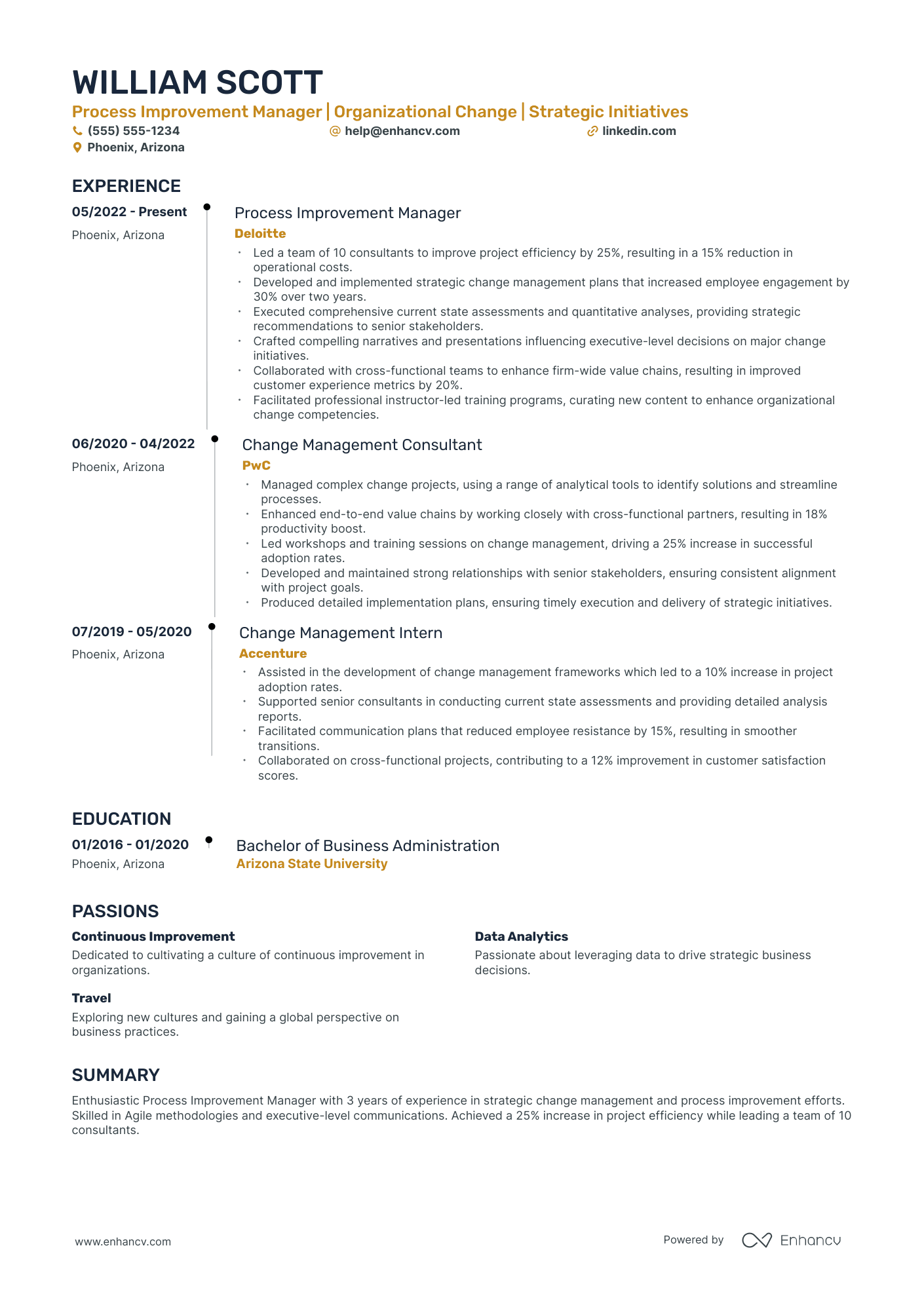 Organizational Change Manager resume example