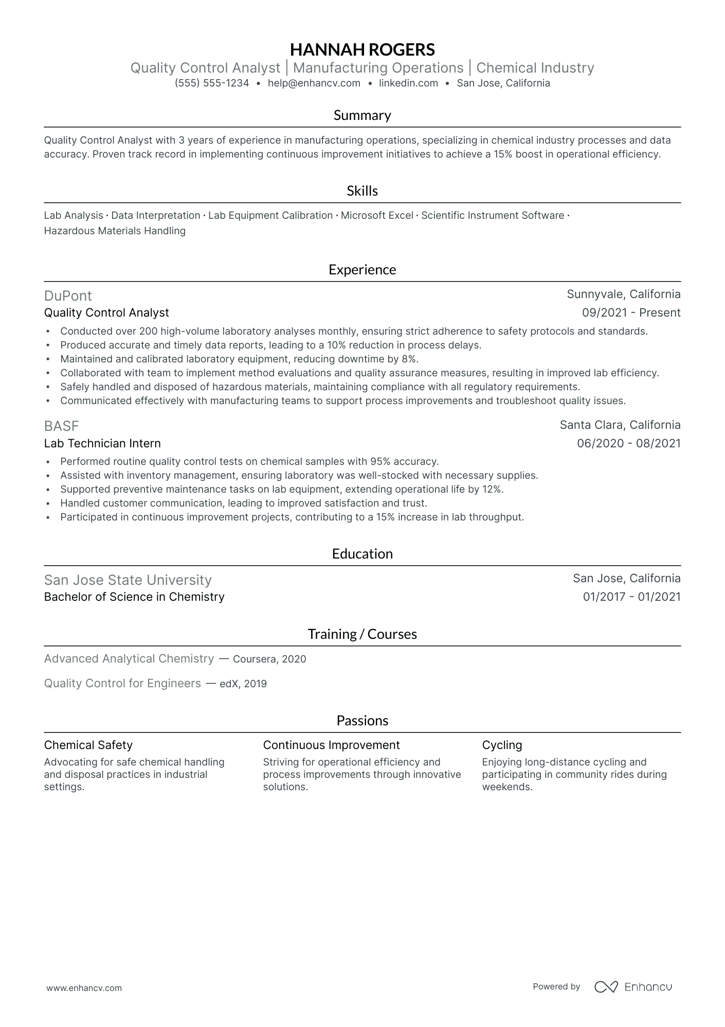 Quality Control Lab Technician resume example