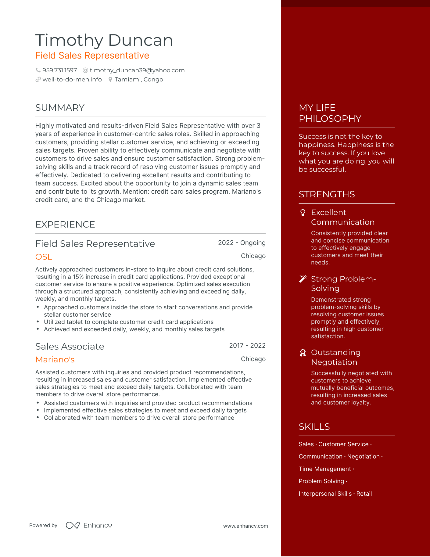 Field Sales Representative resume example