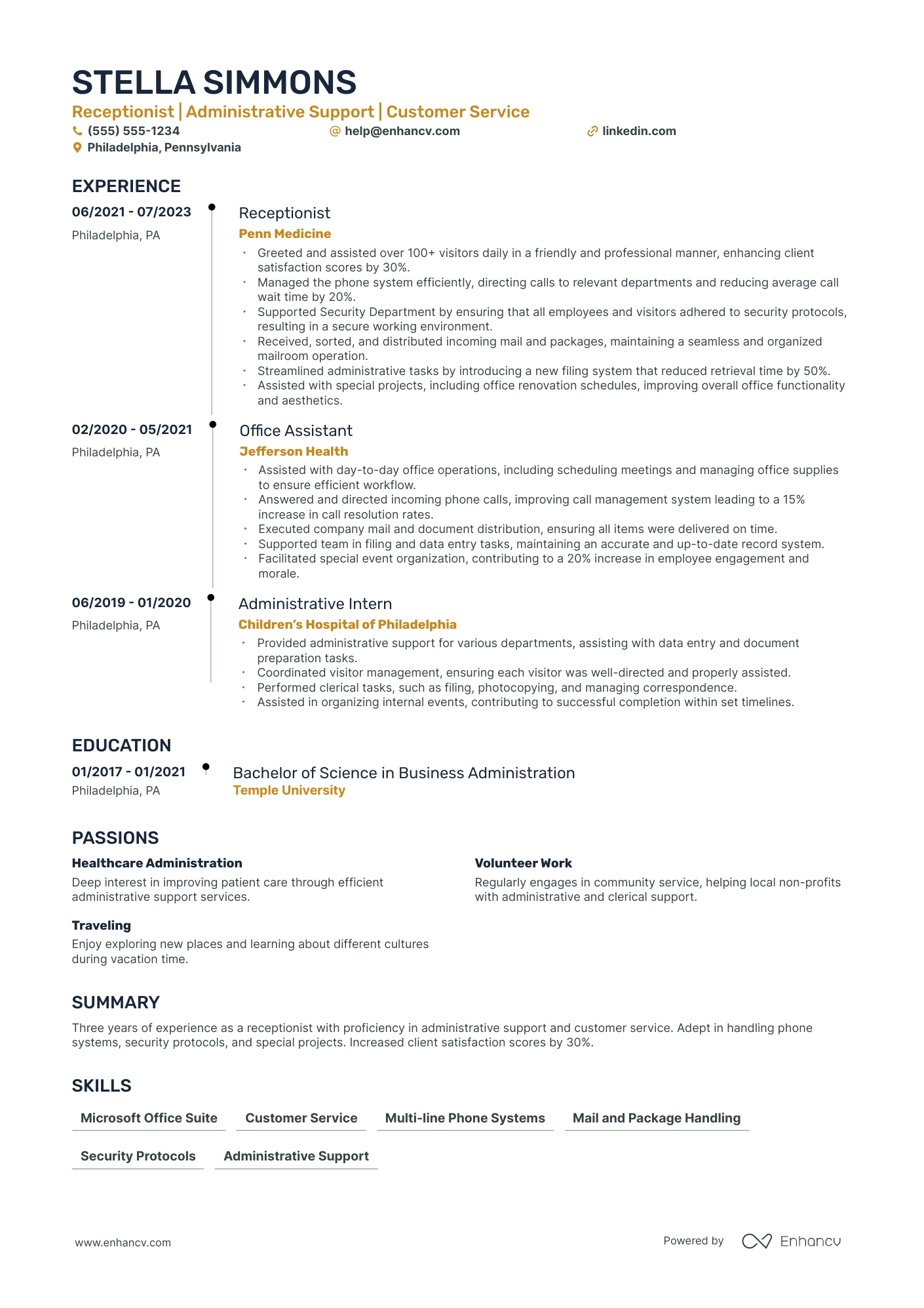 Corporate Receptionist resume example