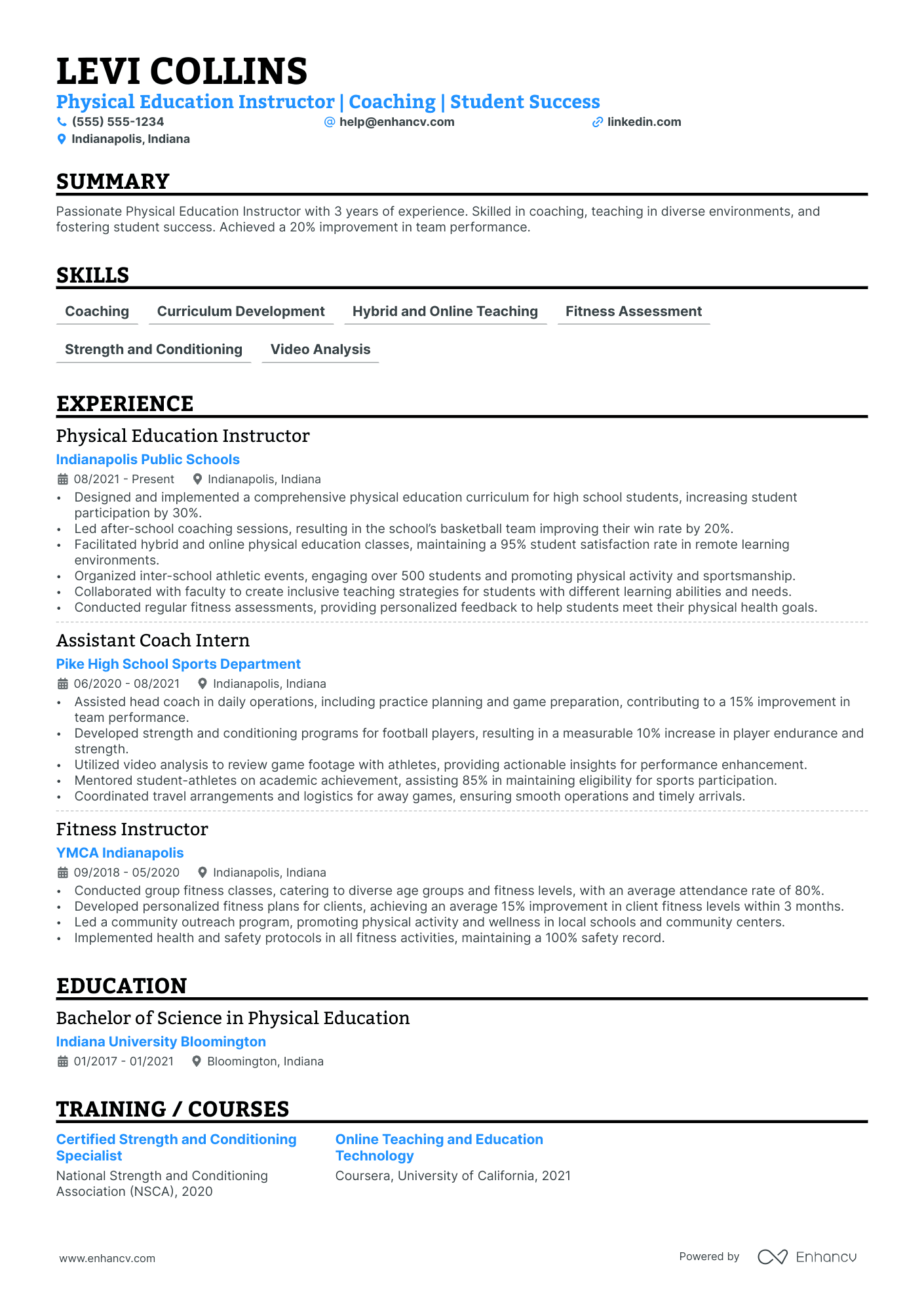 Physical Education Instructor resume example