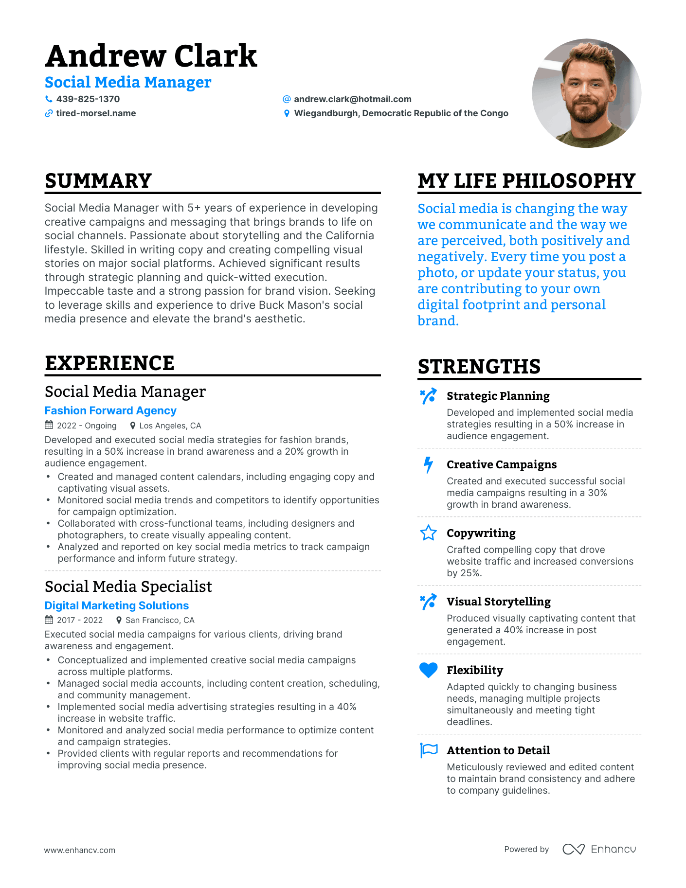 Social Media Manager resume example