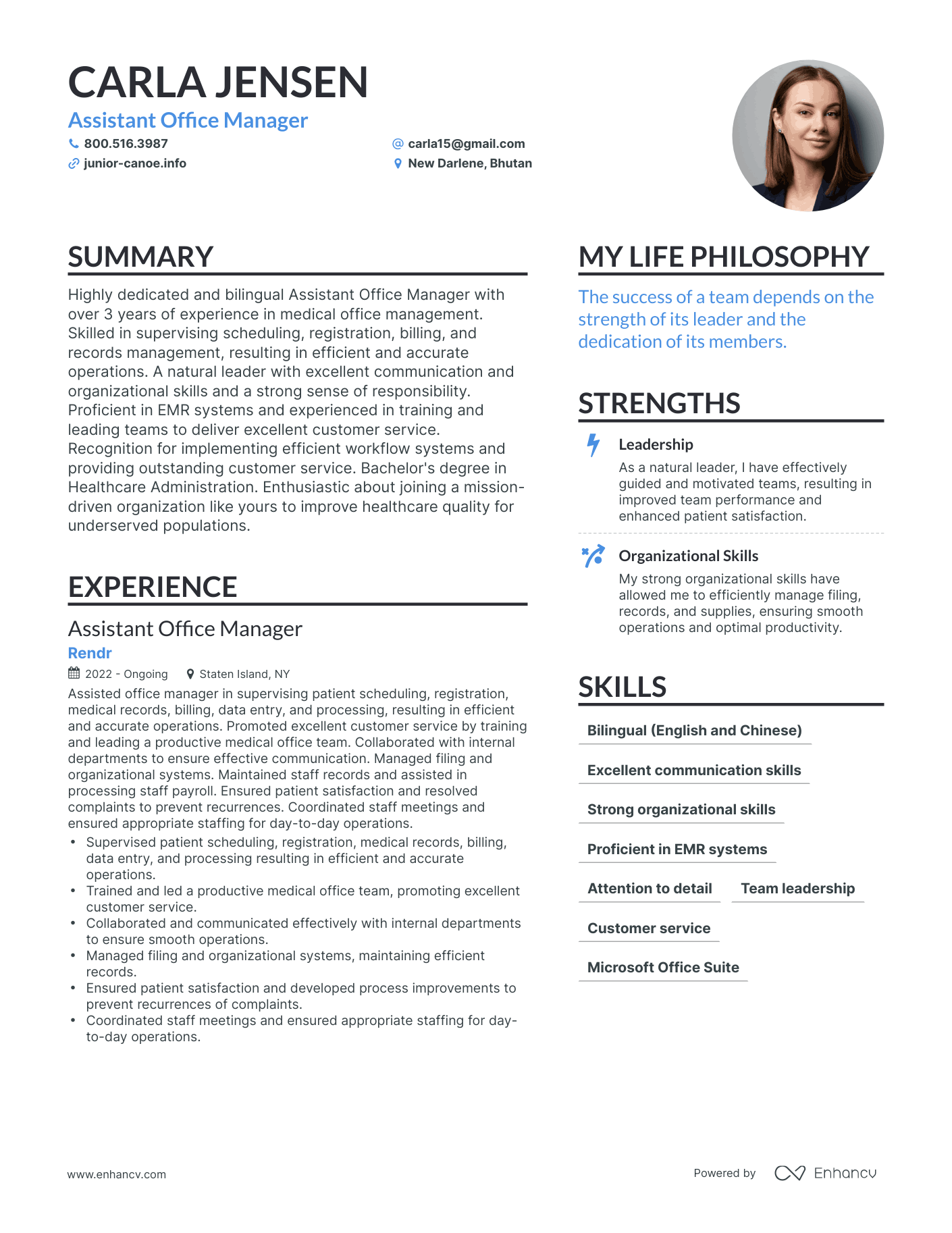 Assistant Office Manager resume example