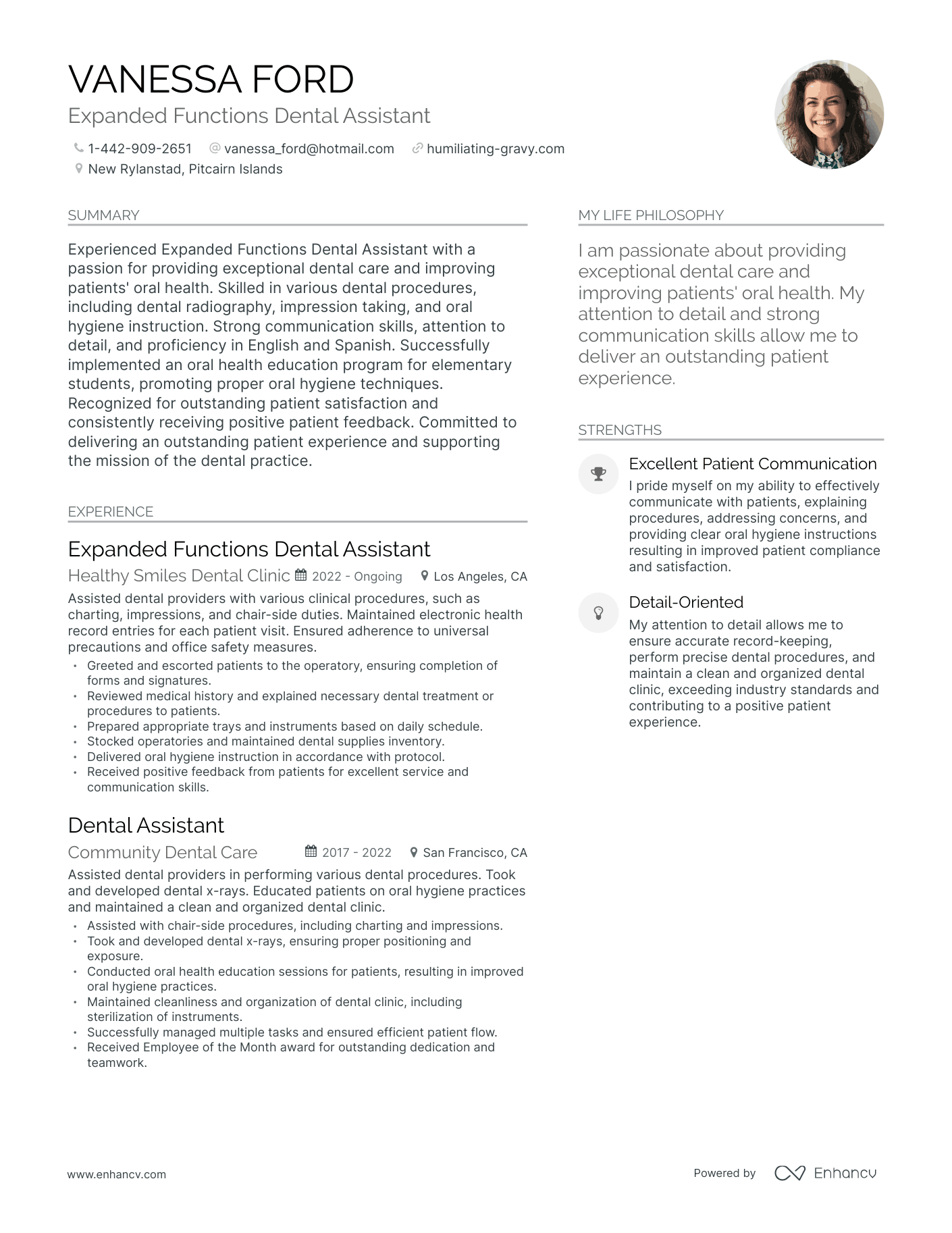 Modern Expanded Functions Dental Assistant Resume Example