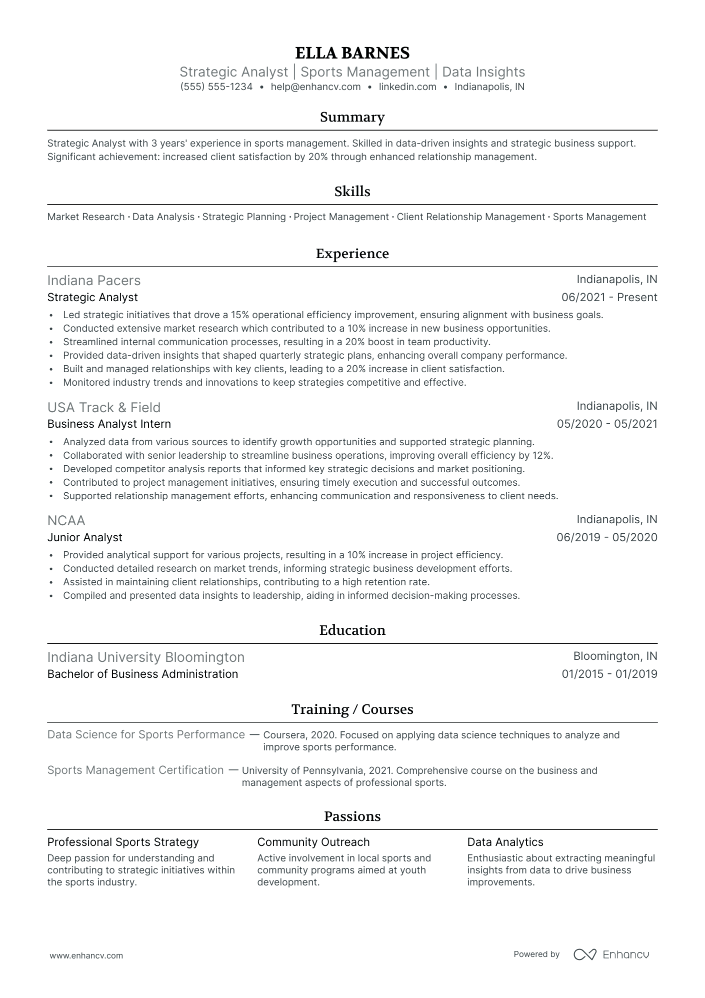 Sports Analyst resume example