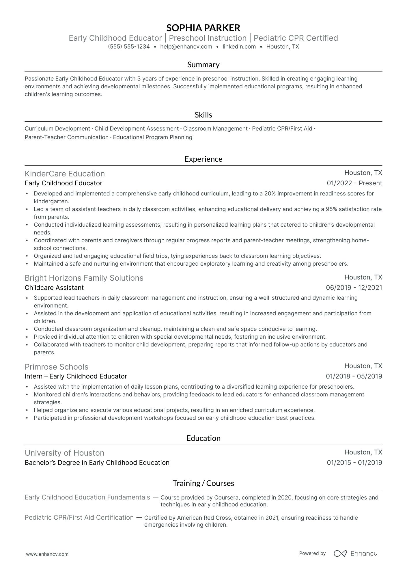 Bilingual Preschool Teacher resume example