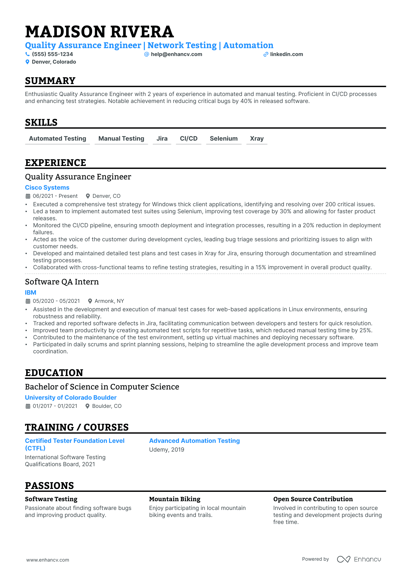 QA Network Engineer resume example