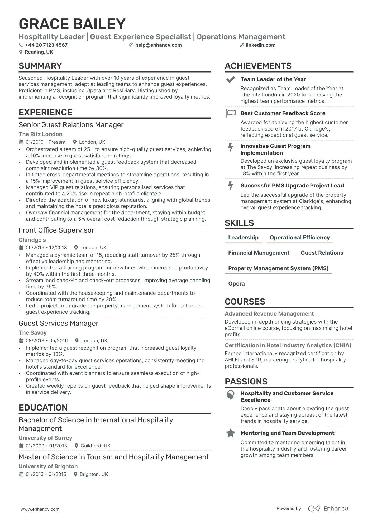 Front Office Manager cv example