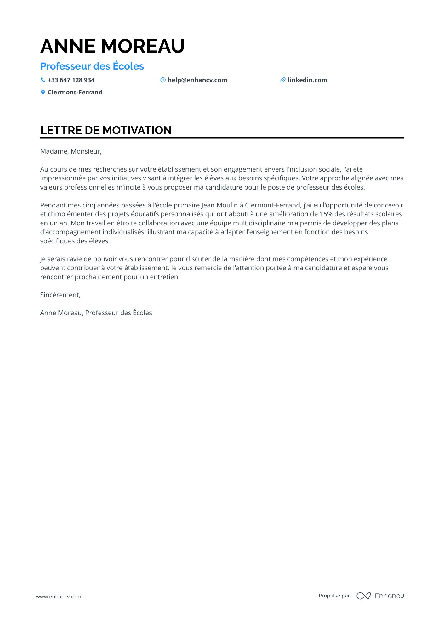 Enseignant Lettre de motivation