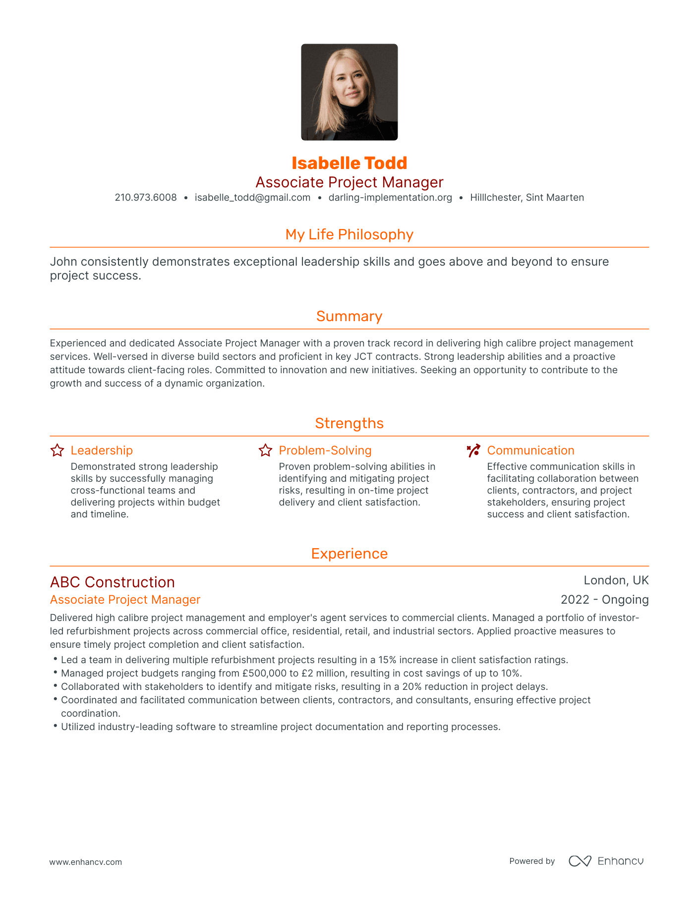 Modern Associate Project Manager Resume Example