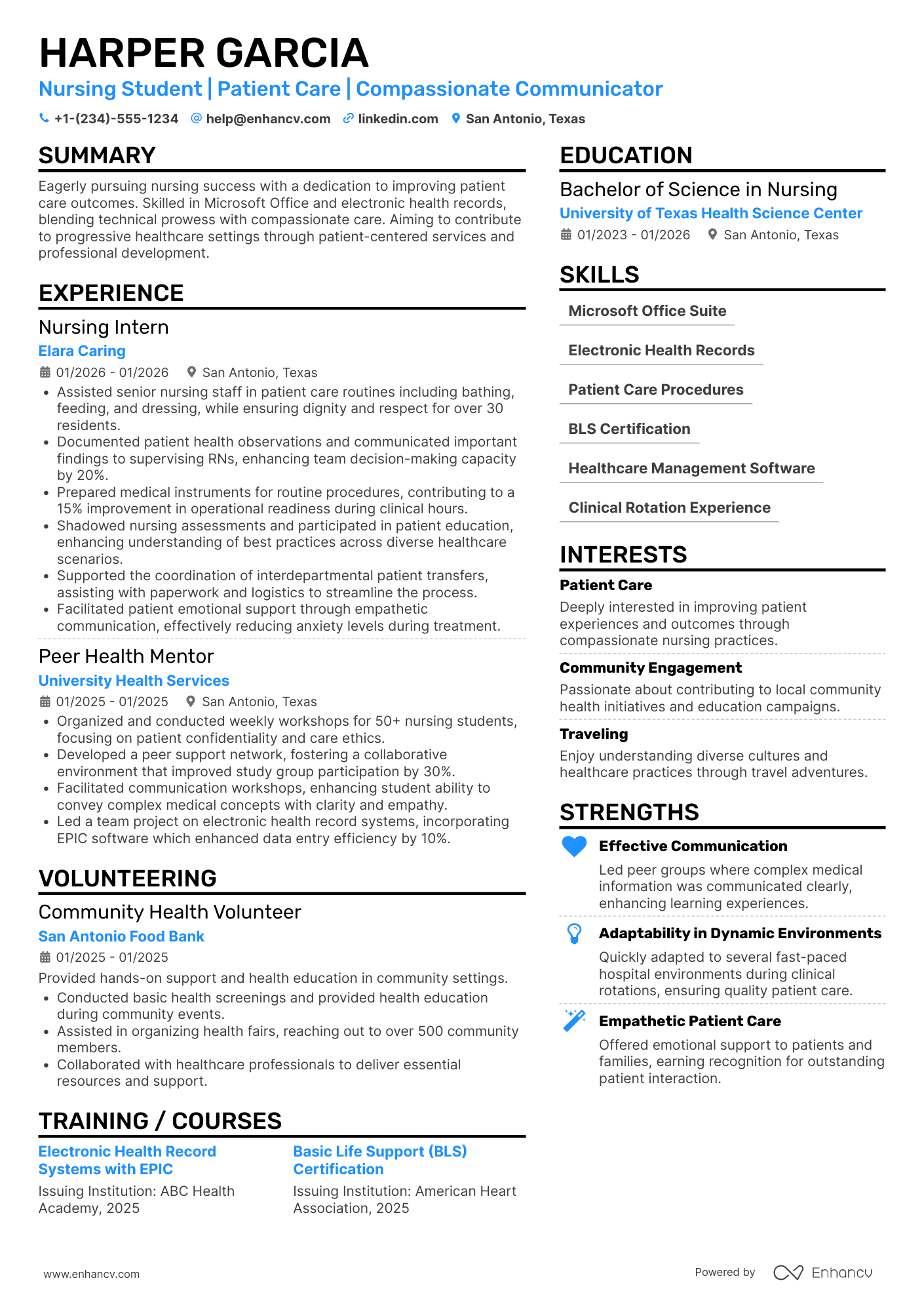 Nursing Student resume example
