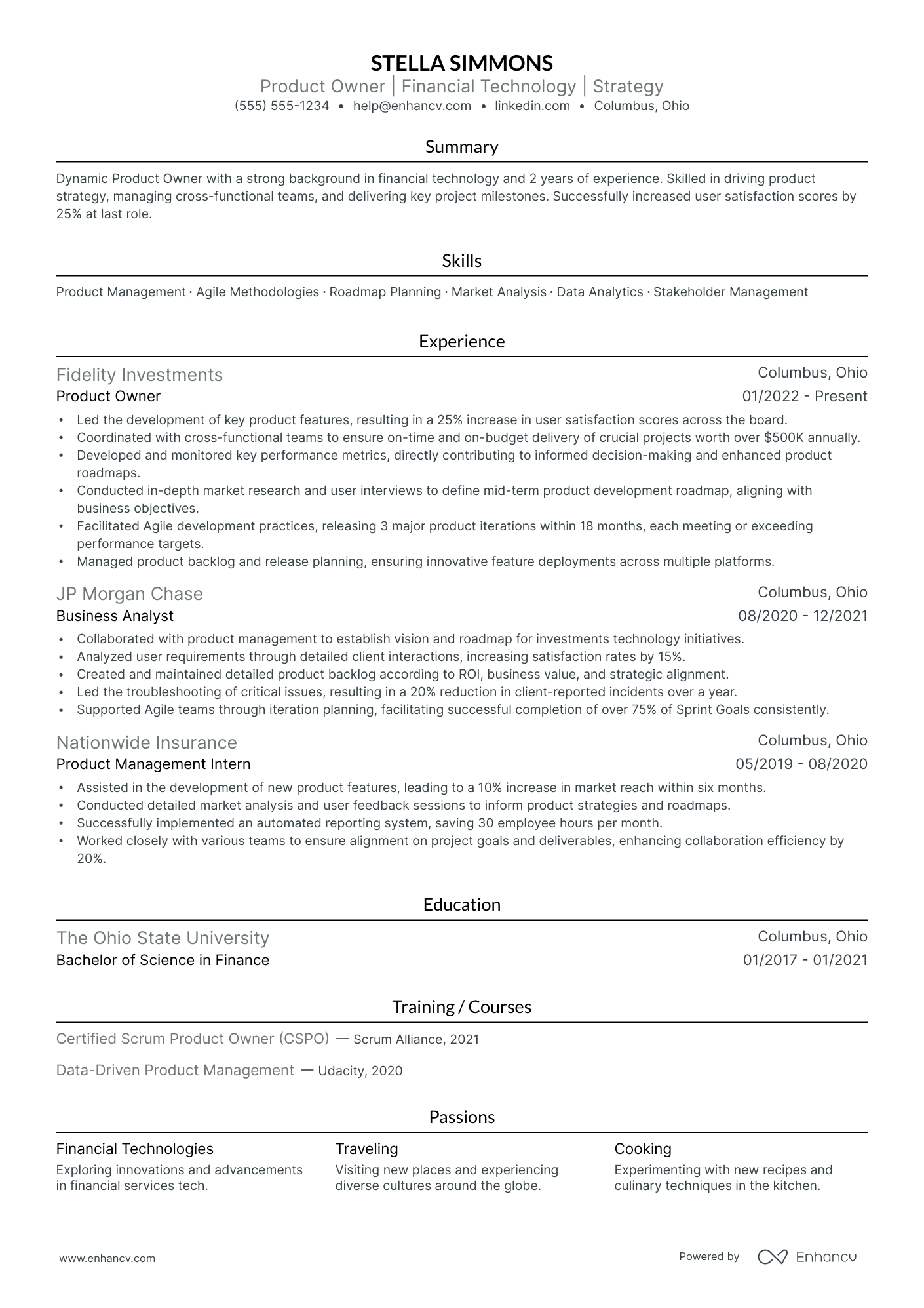 Assistant Product Owner resume example