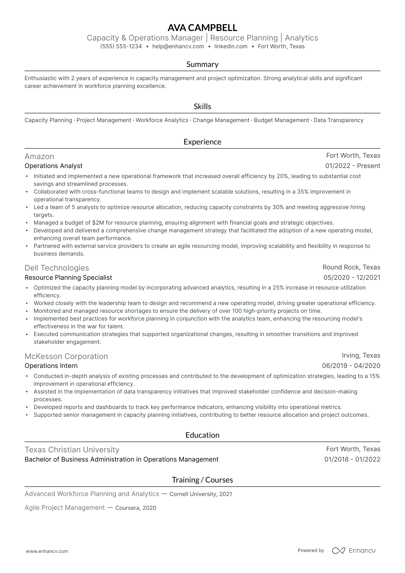 Global People Operations Manager resume example