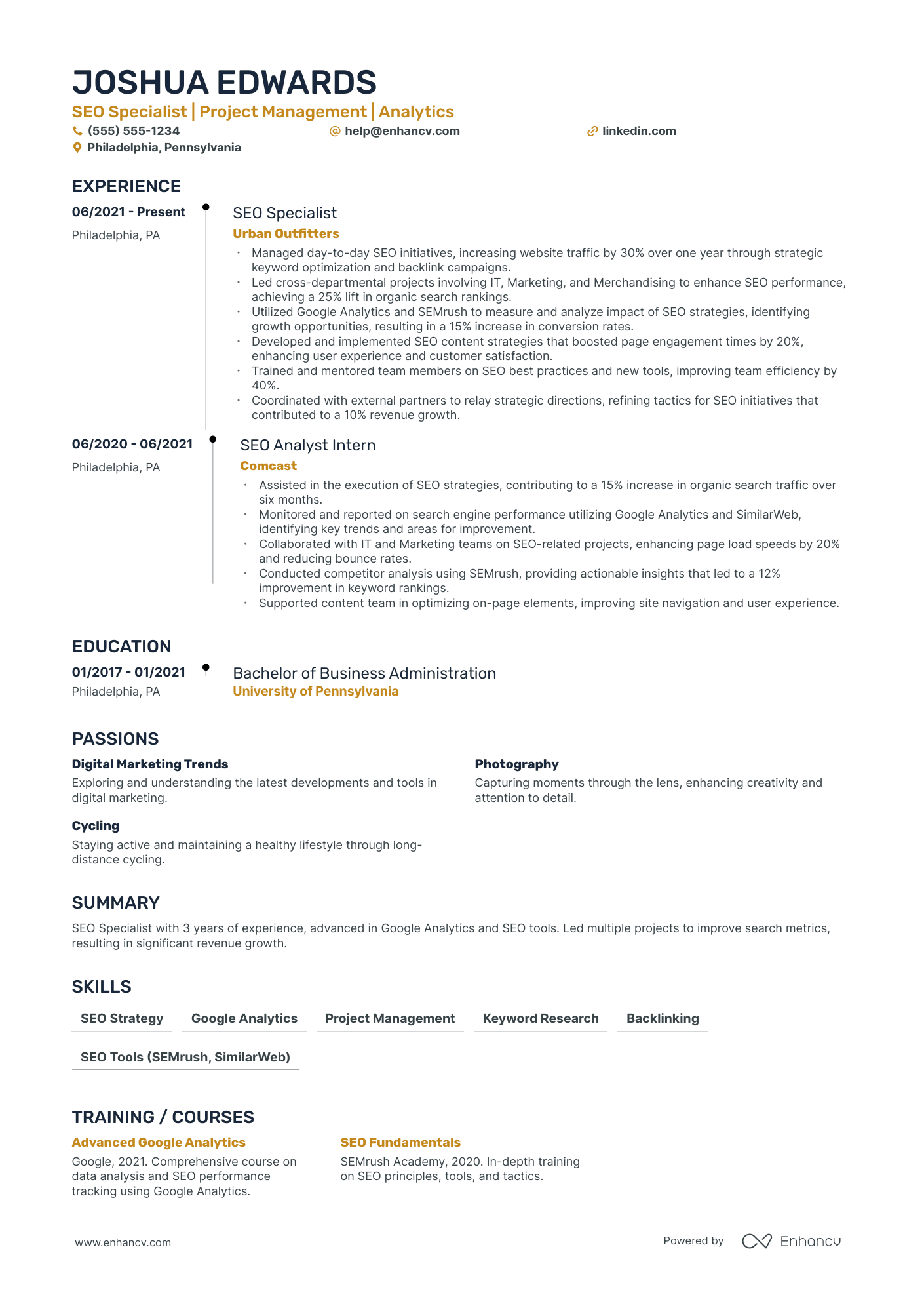 SEO resume example