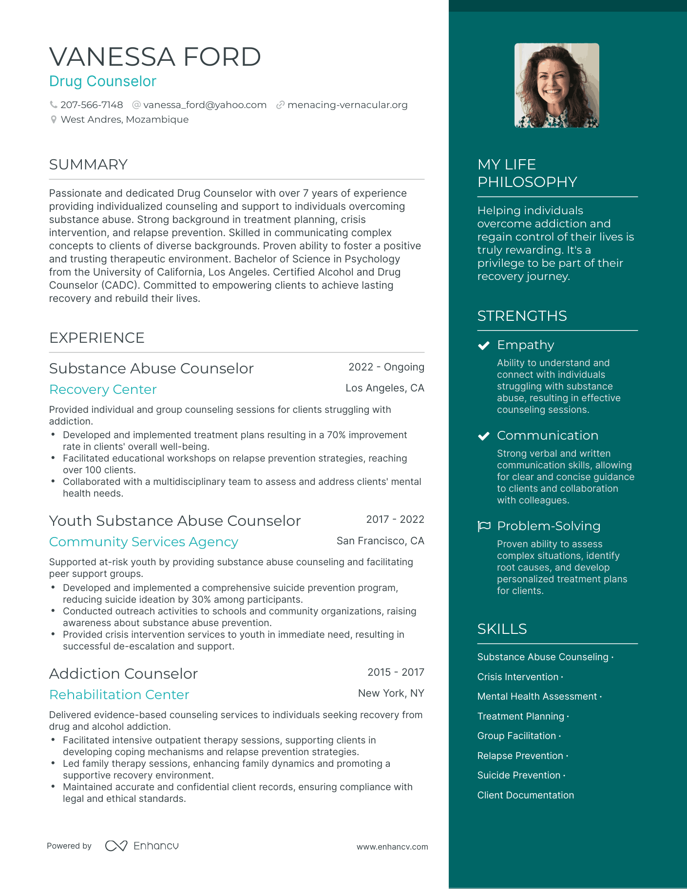 Drug Counselor resume example