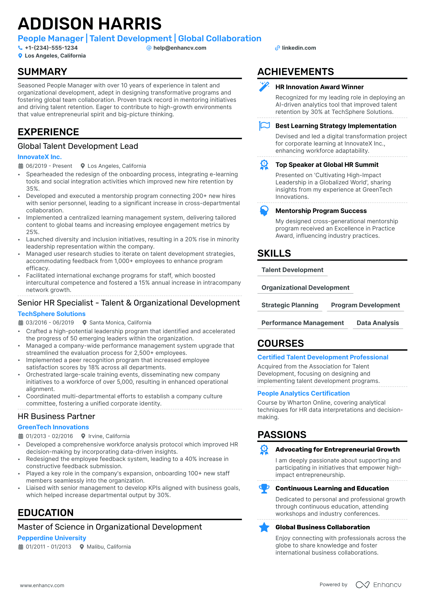 People Manager resume example