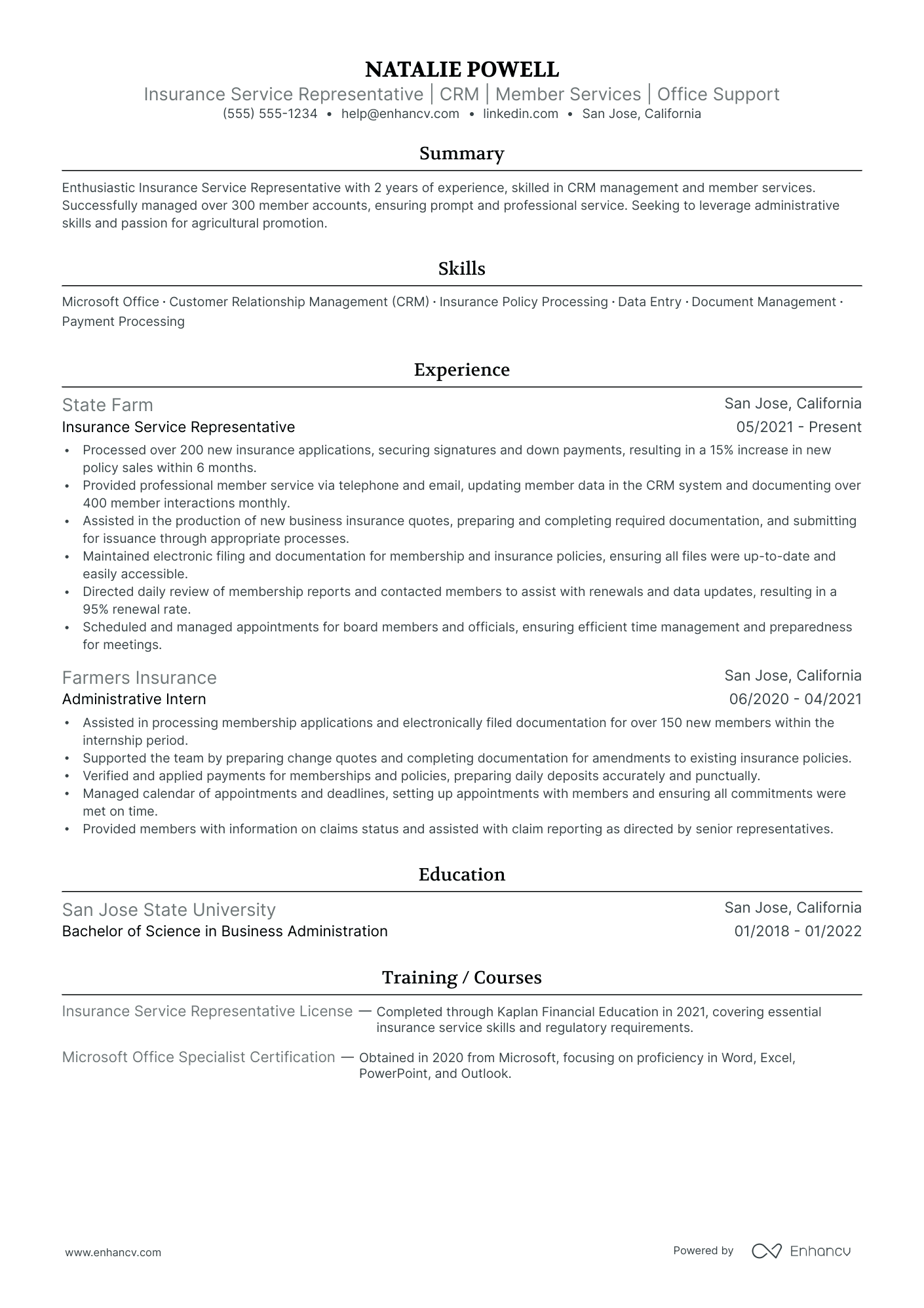 Insurance Customer Service Representative resume example