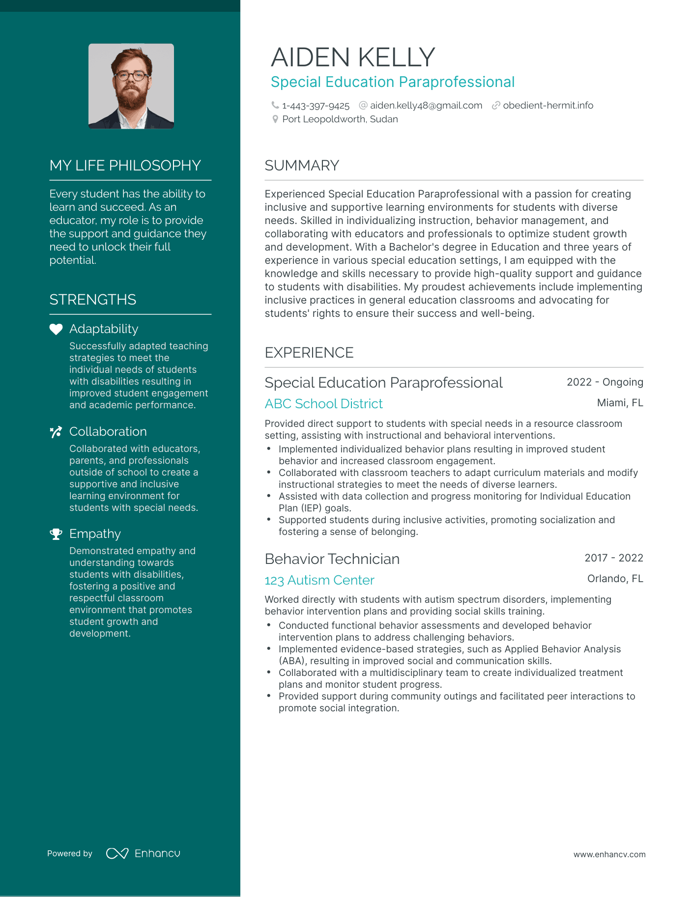 Creative Special Education Paraprofessional Resume Example