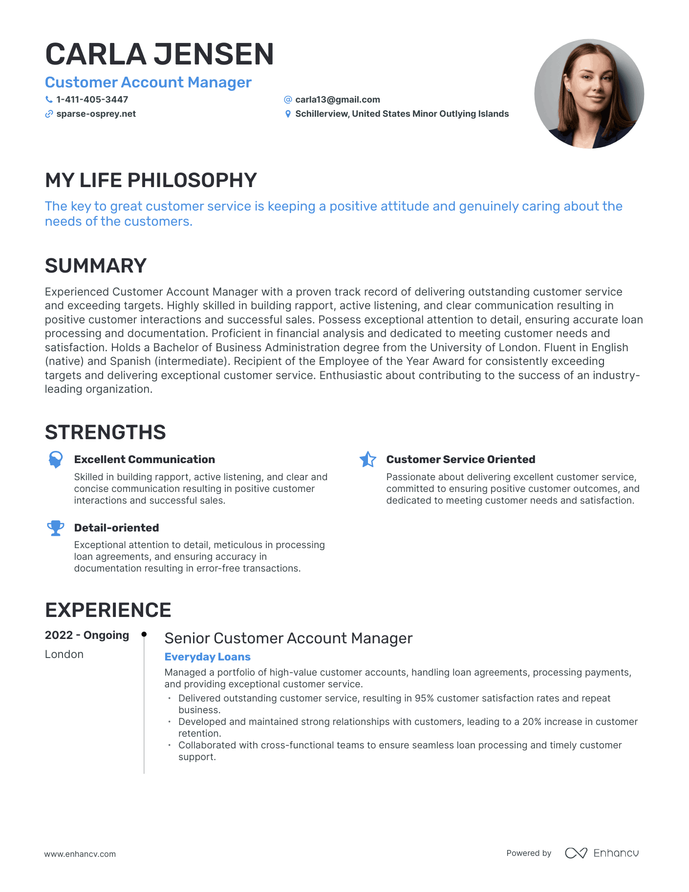 Creative Customer Account Manager Resume Example