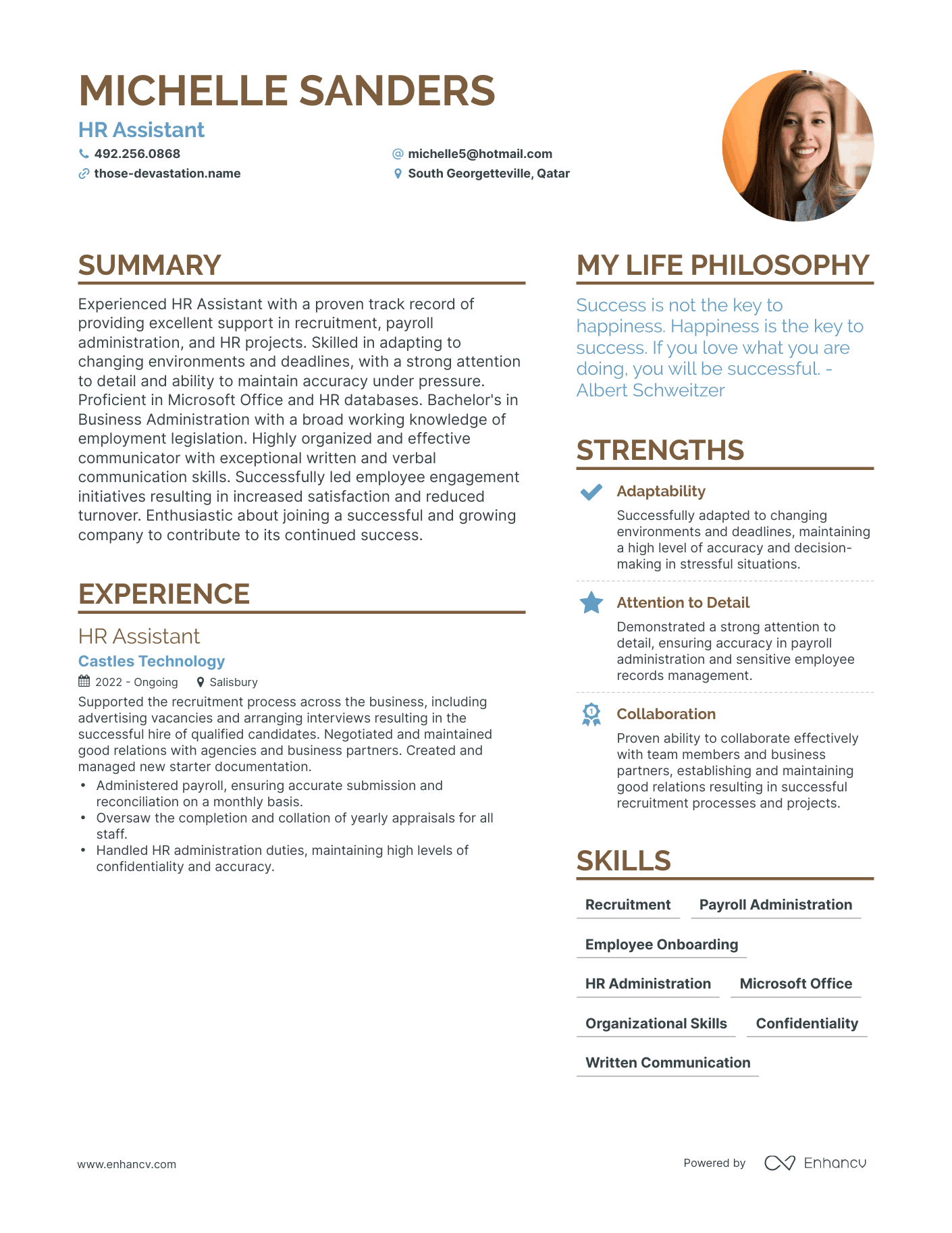 HR Assistant resume example