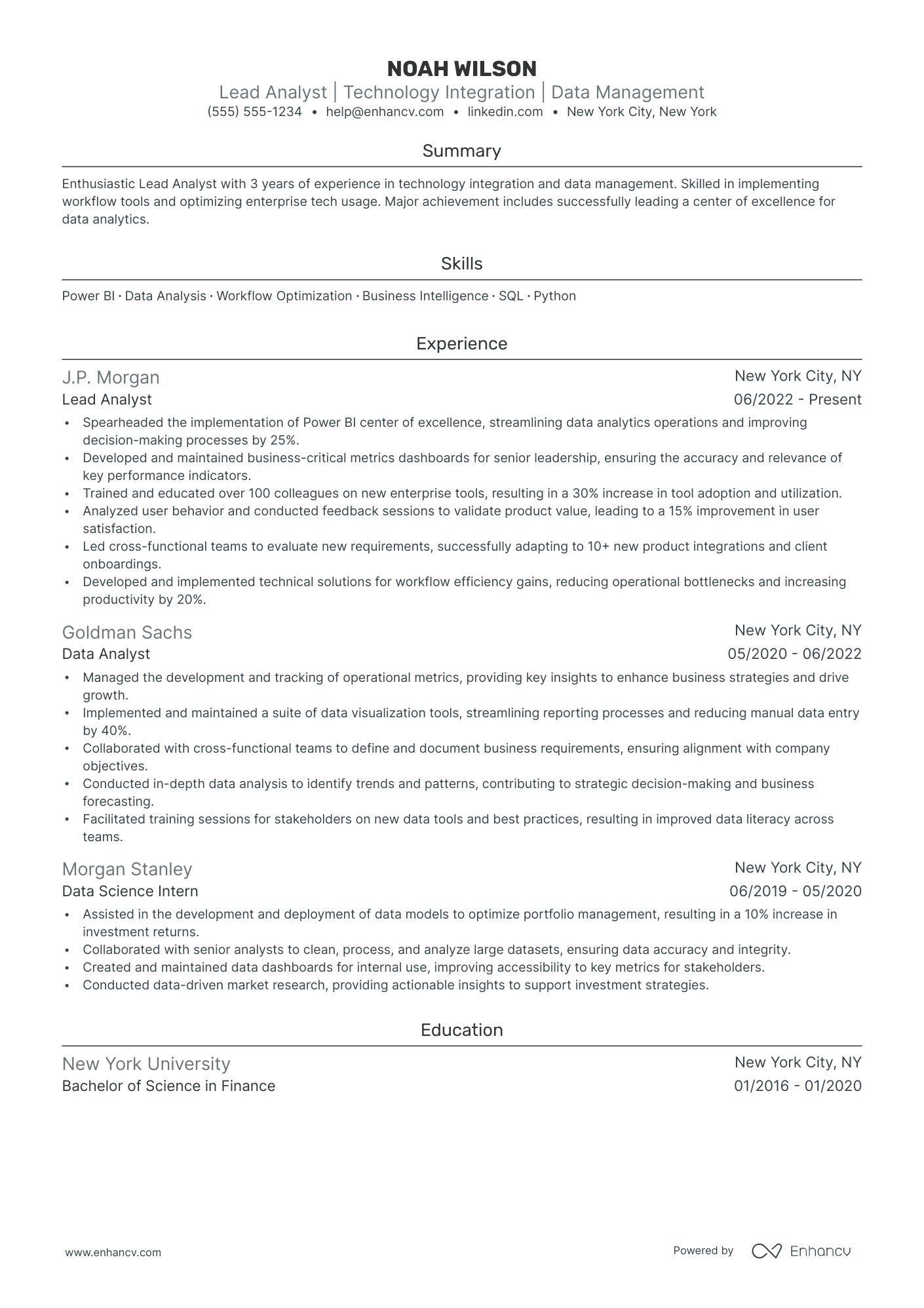 Lead Business Analyst resume example