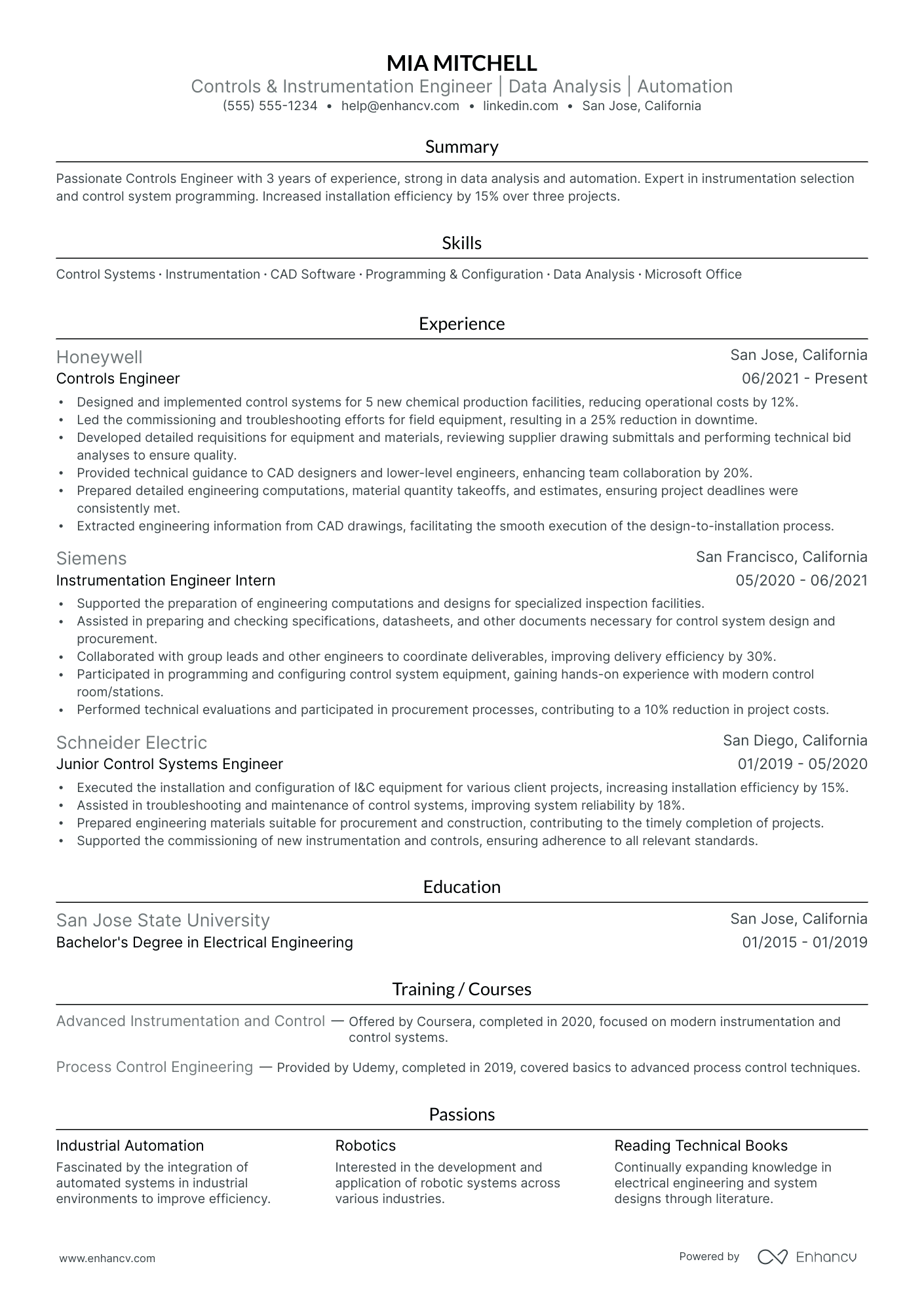 Senior Instrumentation Engineer resume example