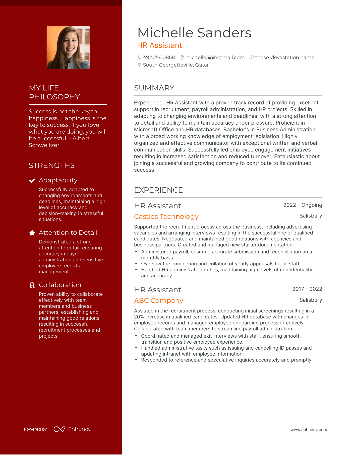 Creative HR Assistant Resume Example