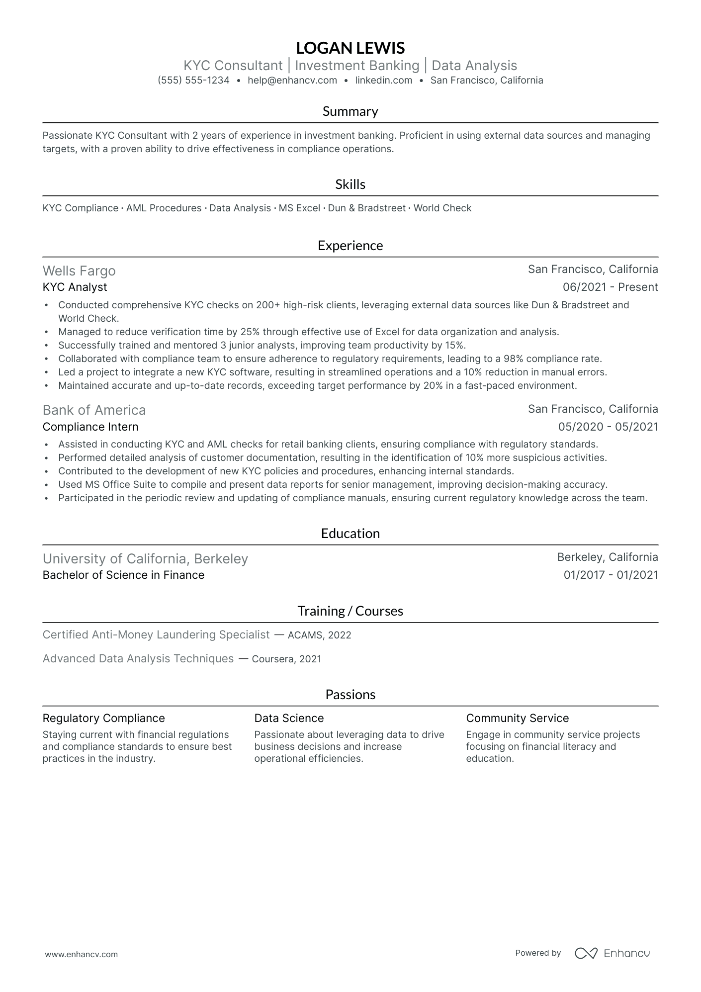 Associate KYC Analyst resume example