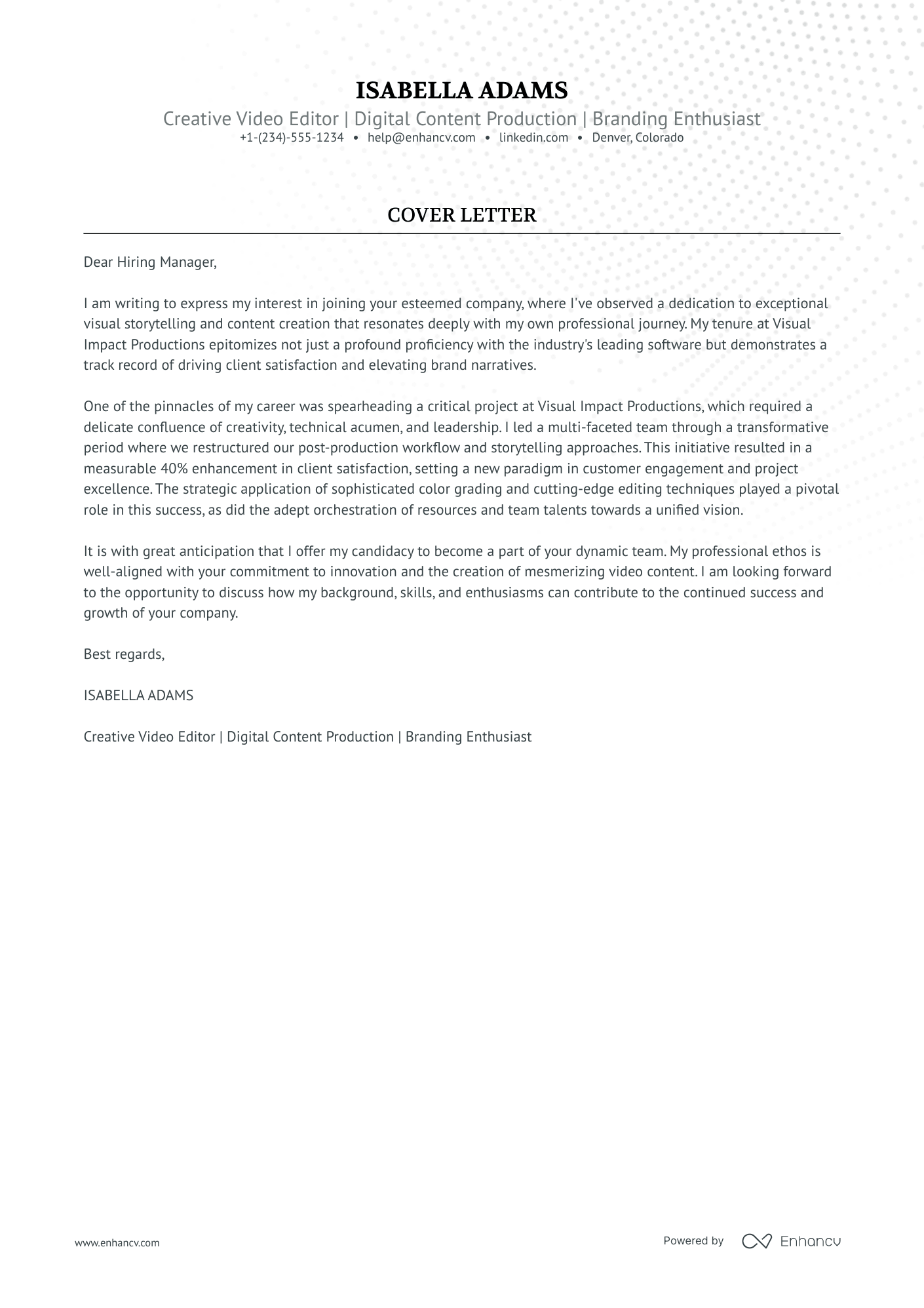 Assistant Video Editor cover letter