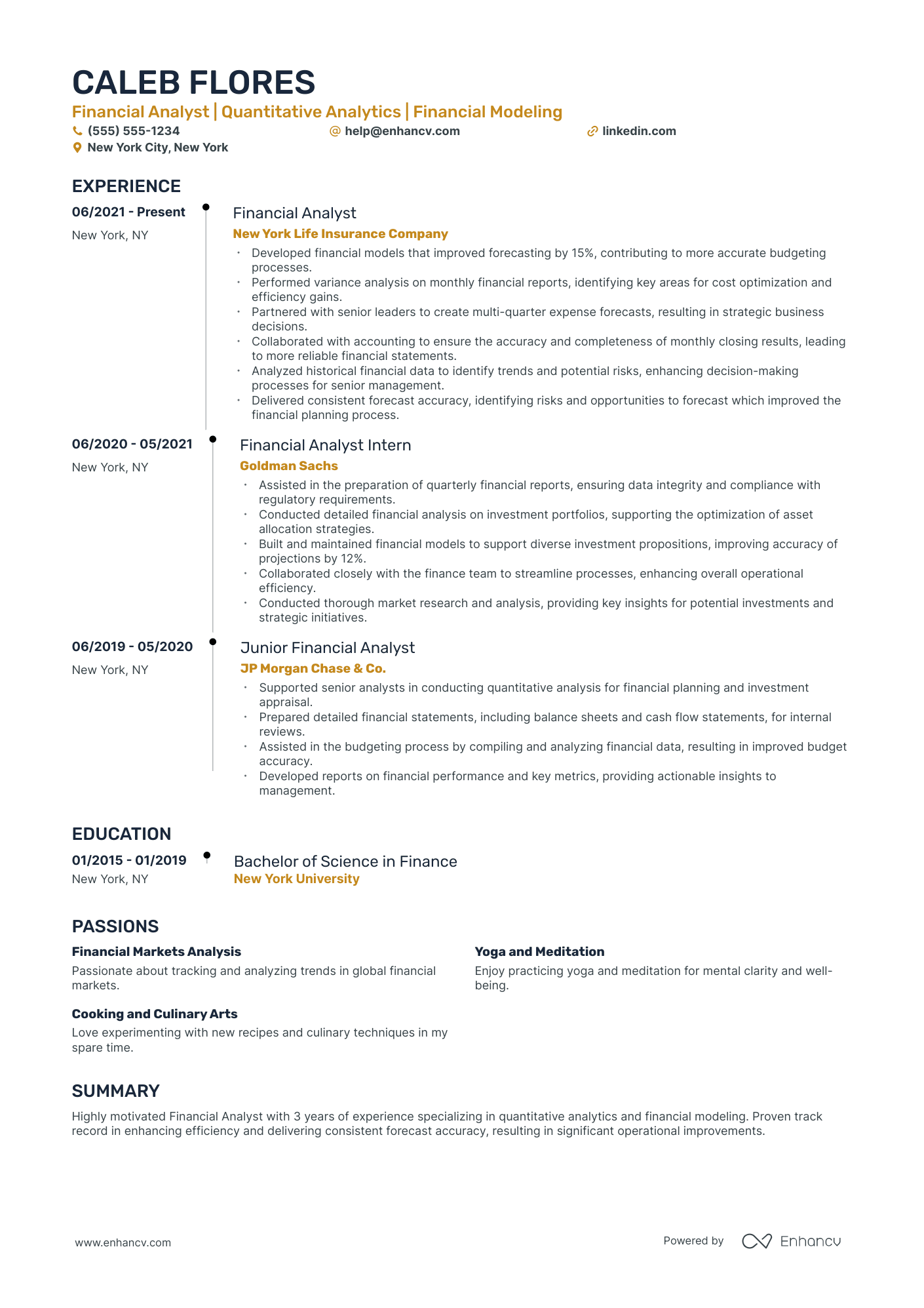 Financial Market Analyst resume example