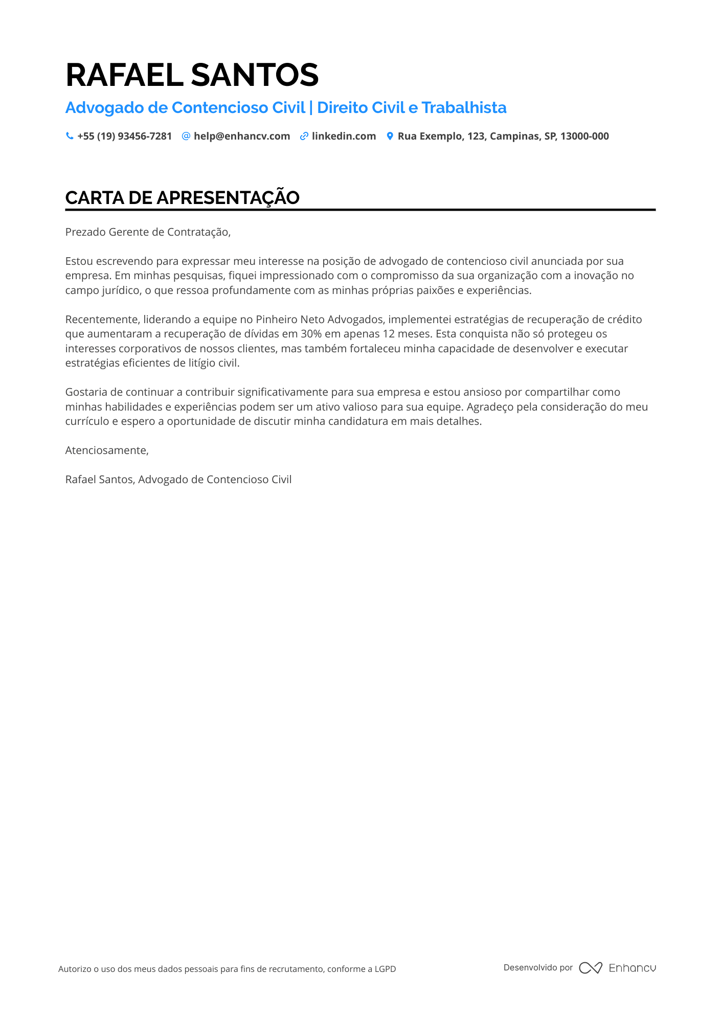 Advogado Carta de apresentação