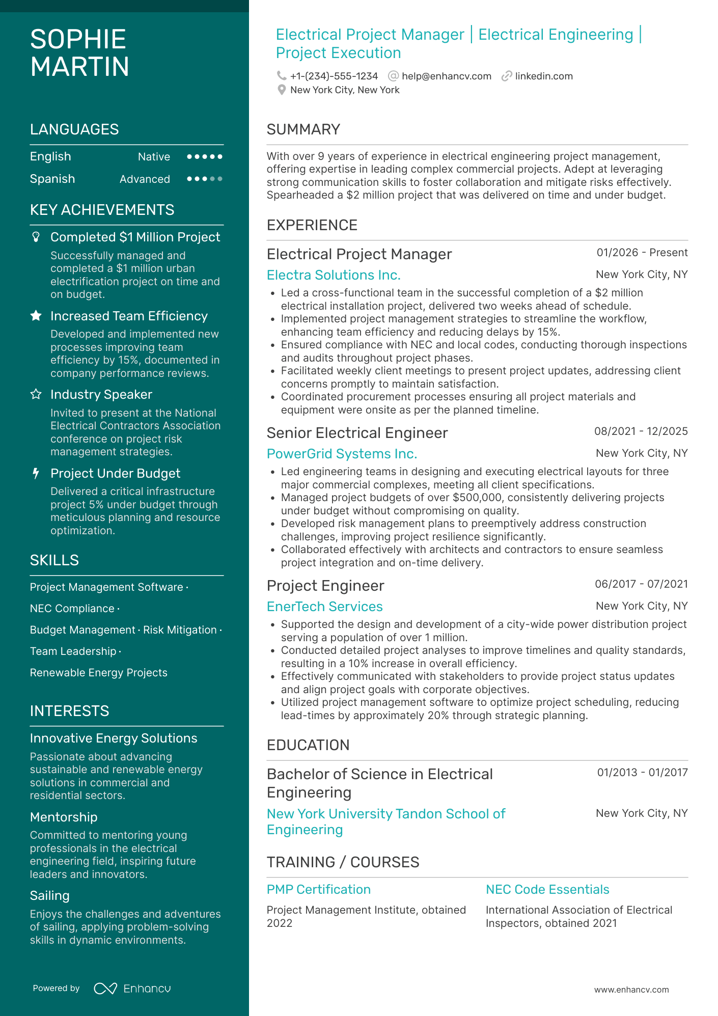 Electrical Project Manager resume example