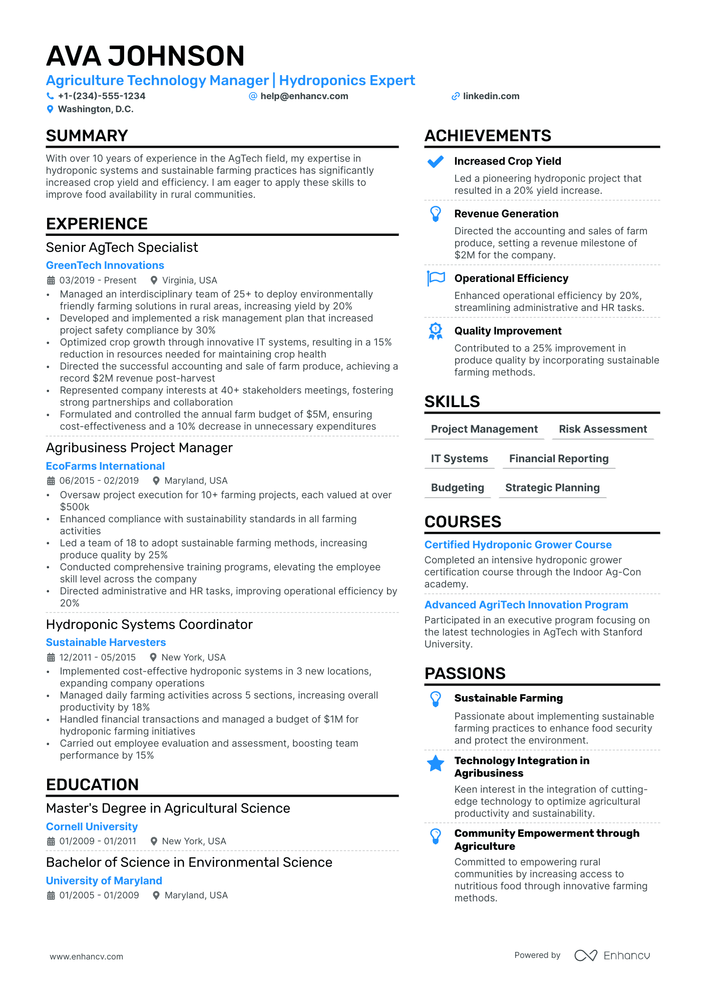 Farm Manager resume example