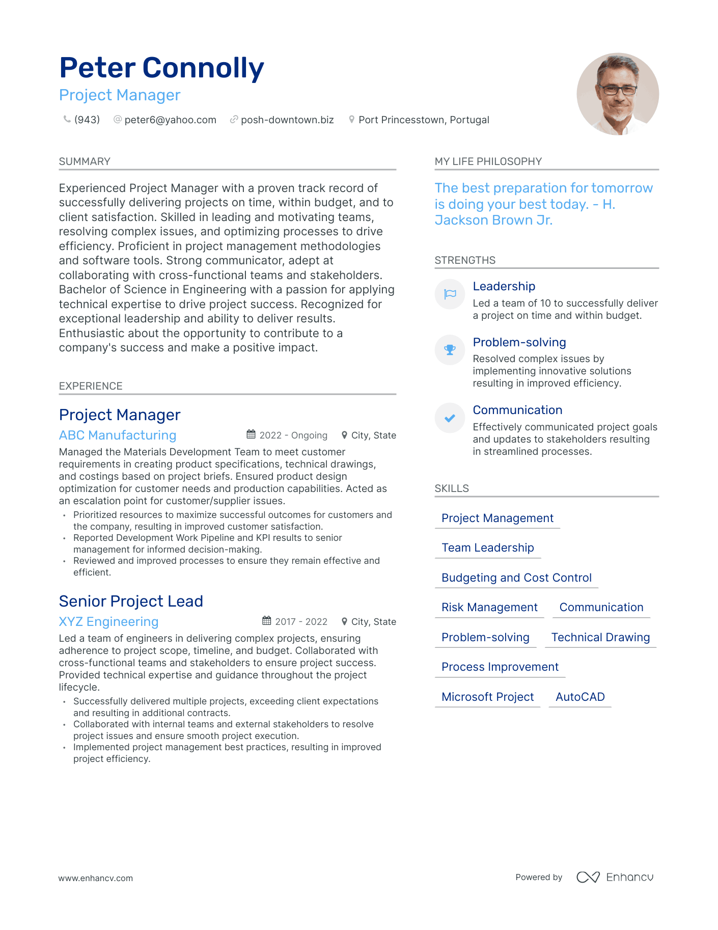 Modern Project Manager Resume Example