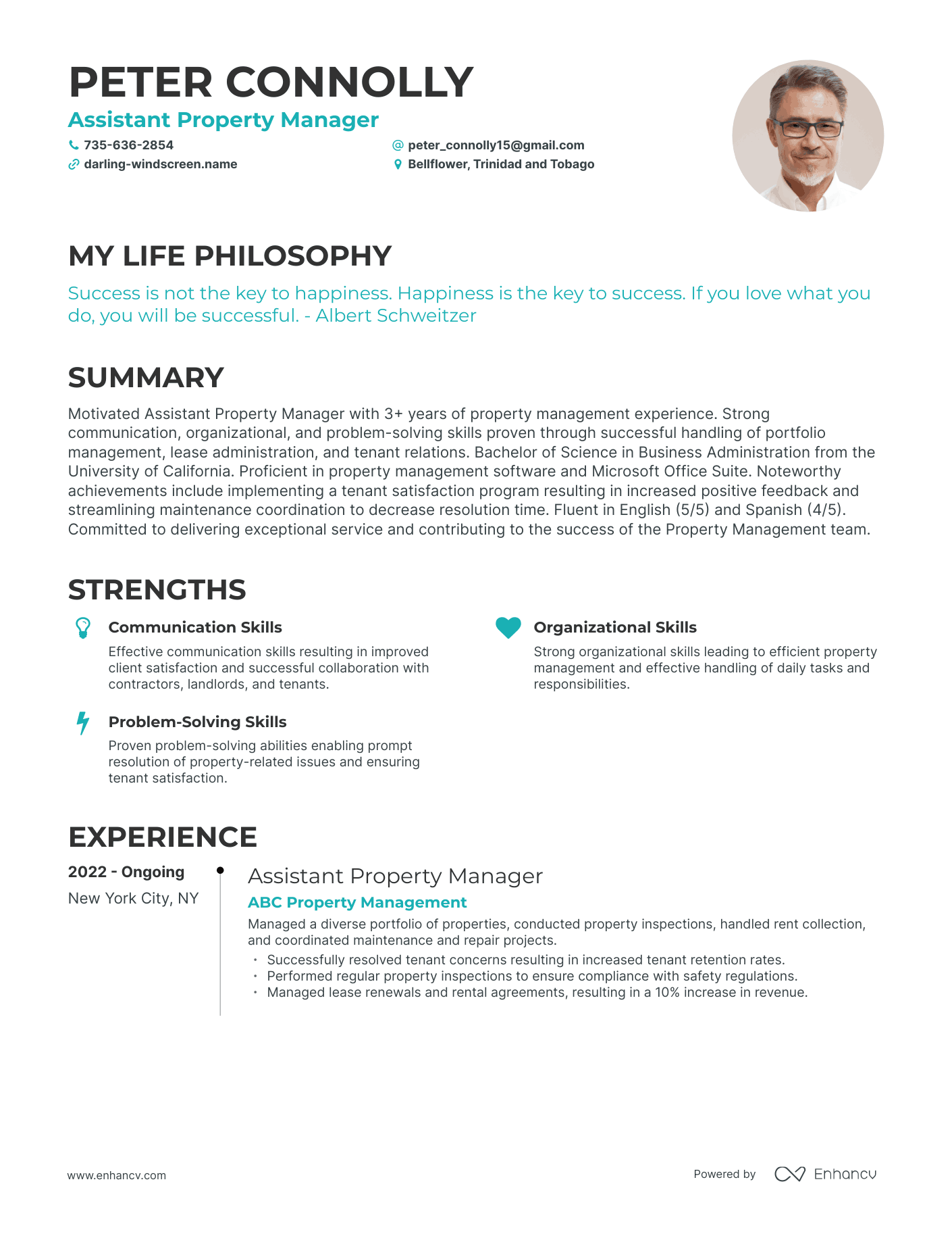 Creative Assistant Property Manager Resume Example
