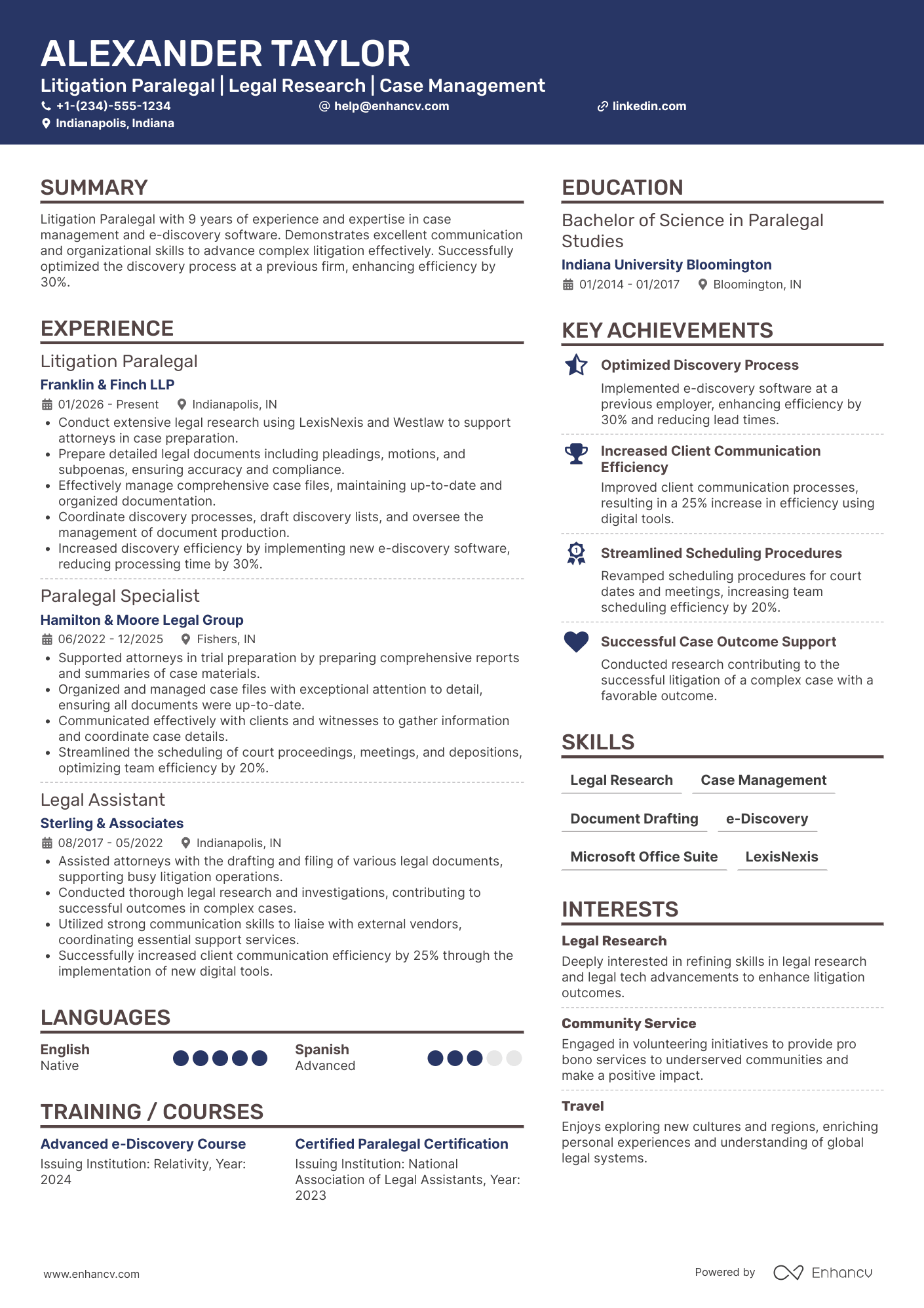 Litigation Paralegal resume example