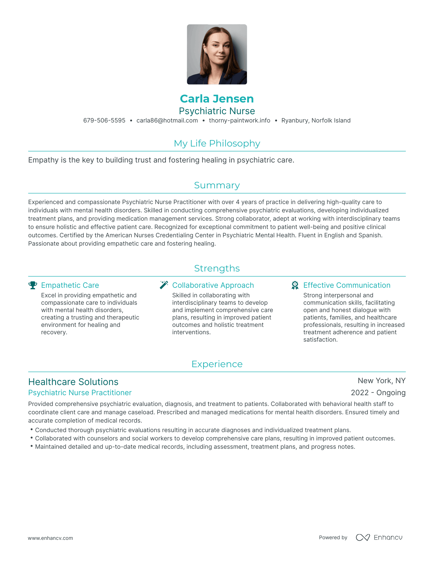 Modern Psychiatric Nurse Resume Example