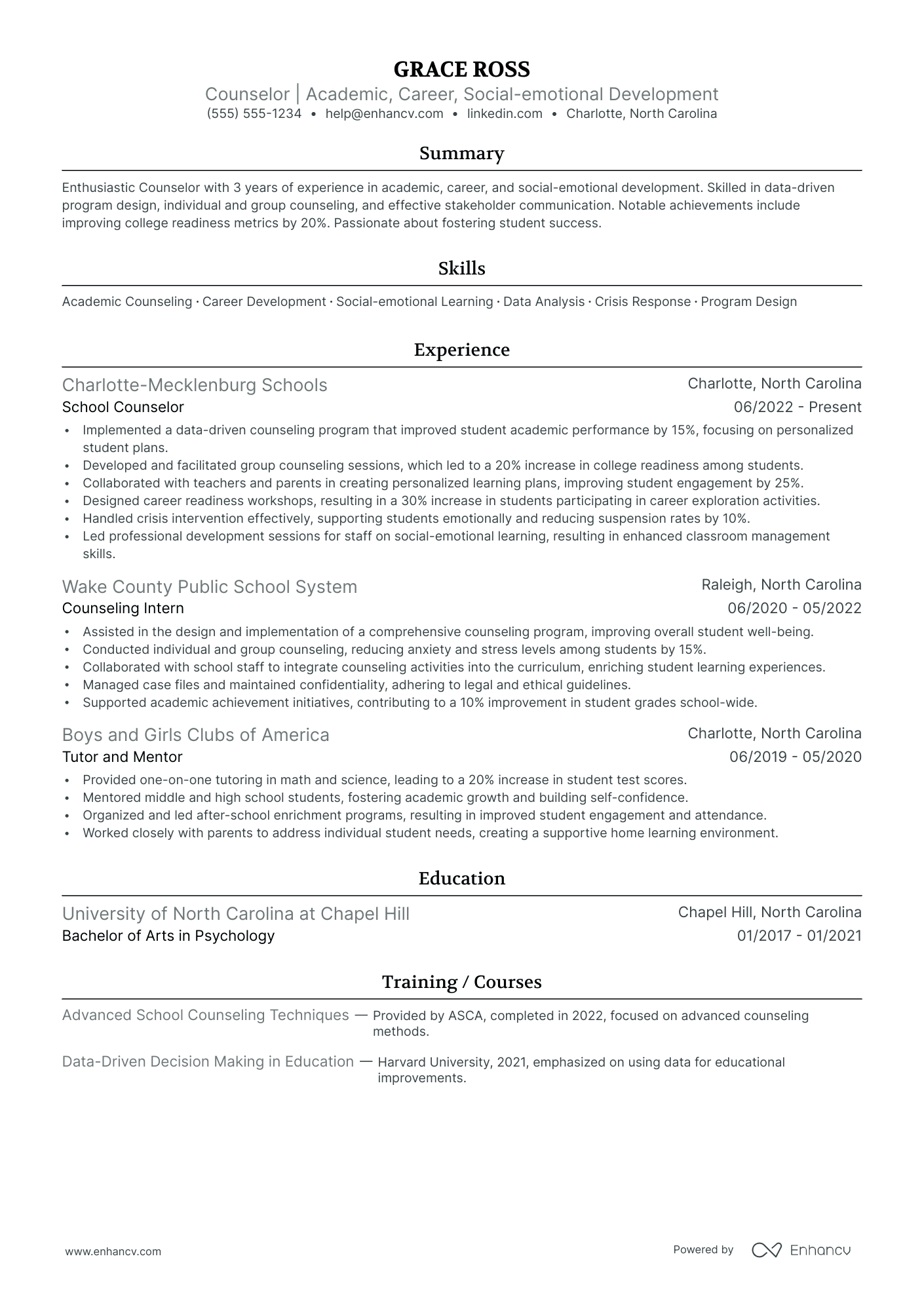 Counselor resume example