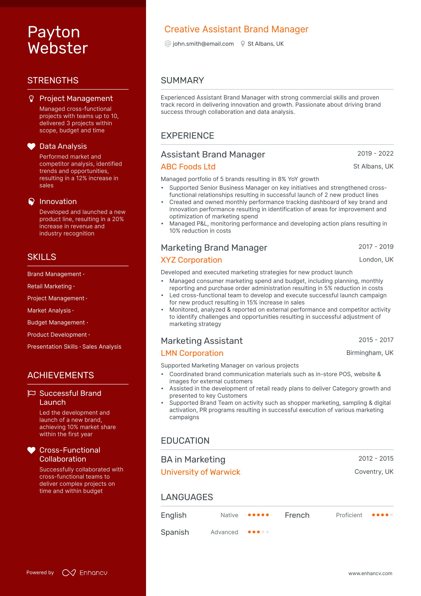 assistant brand manager resume example