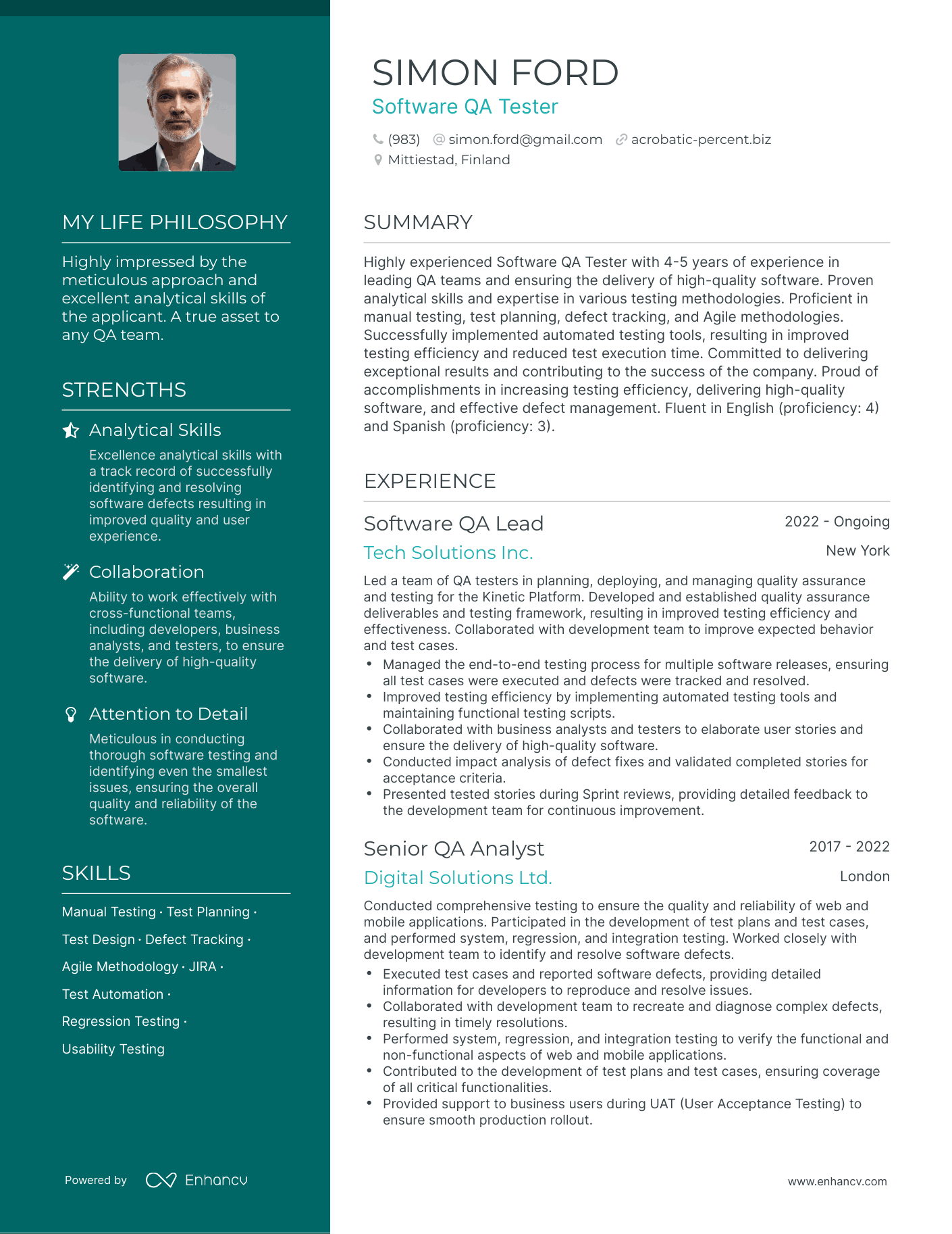 Software QA Tester resume example