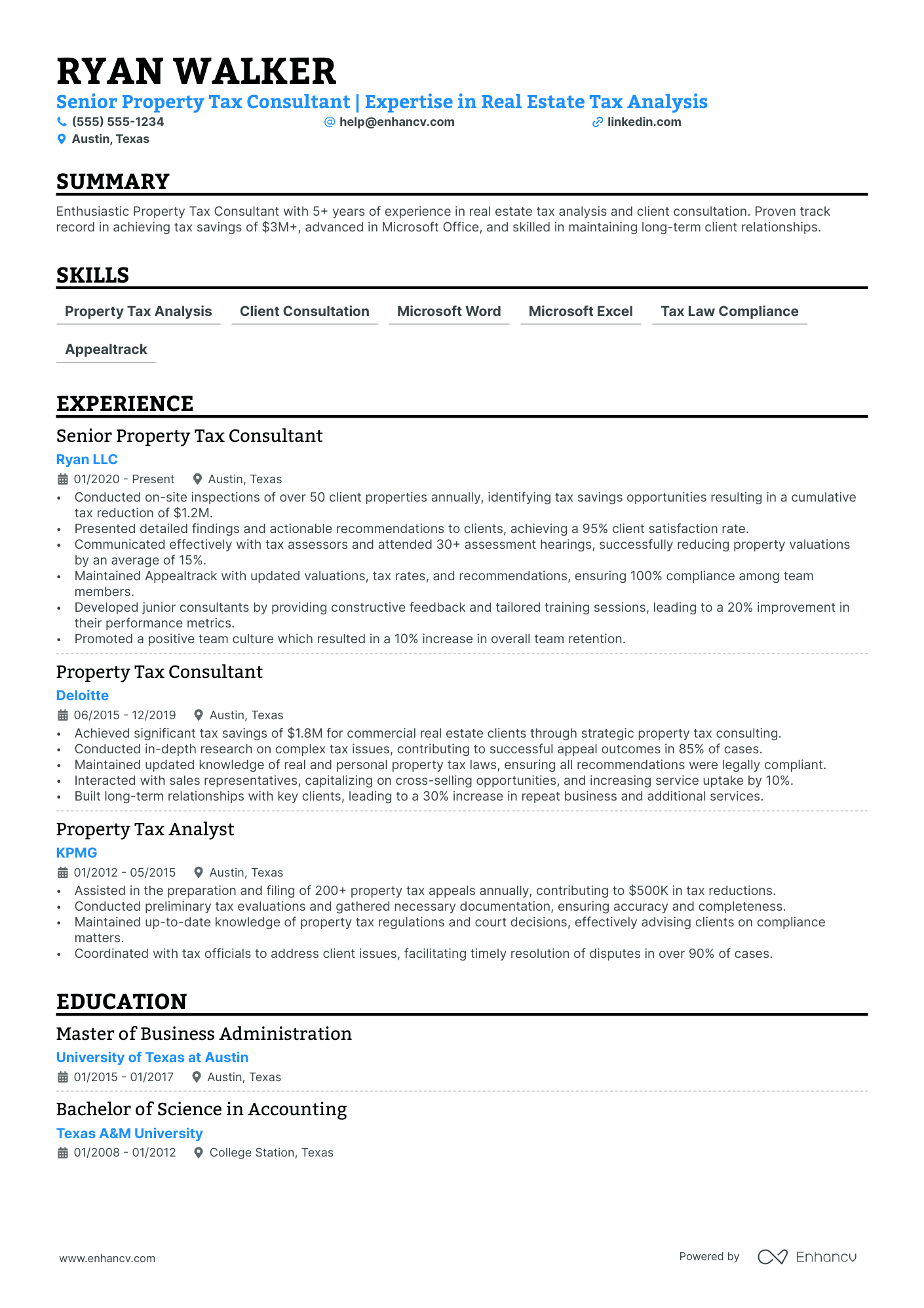 Junior Tax Consultant resume example