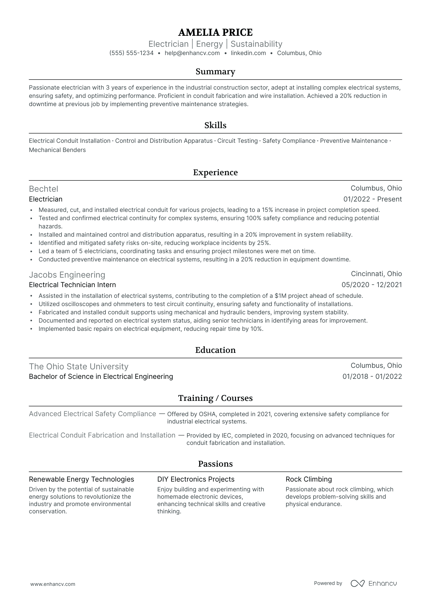 Electrician resume example