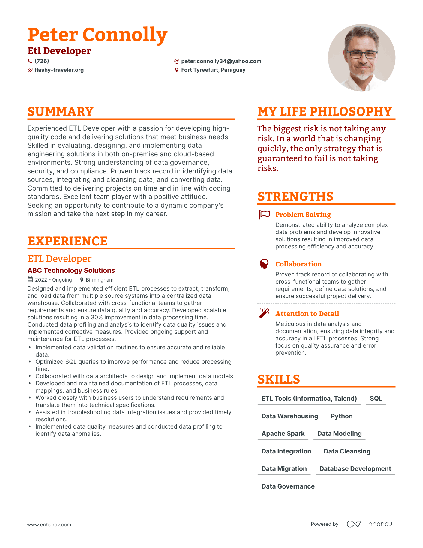 Etl Developer resume example