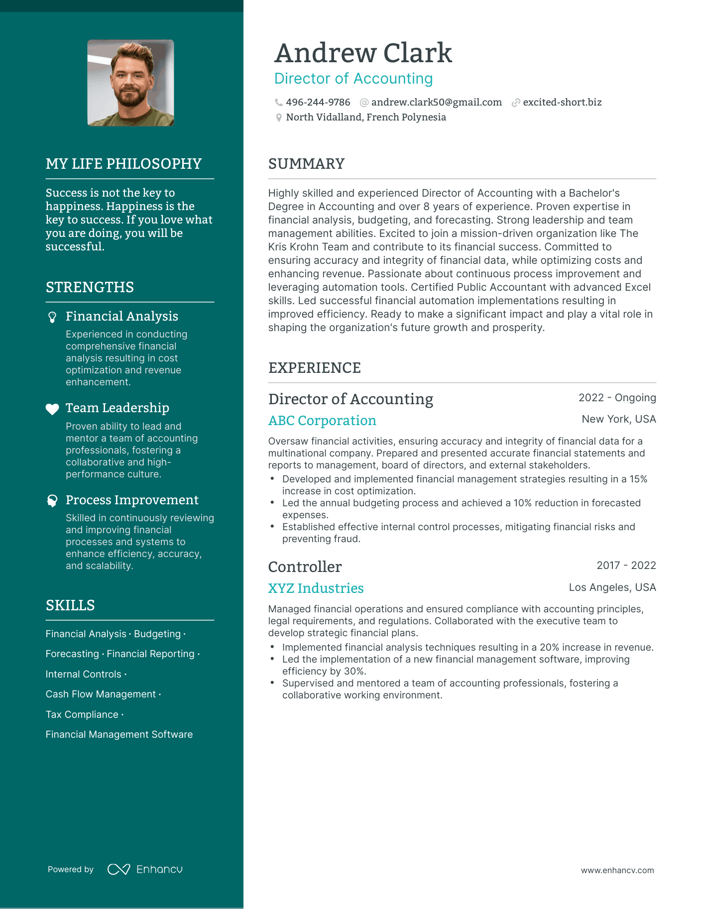 Director of Accounting resume example