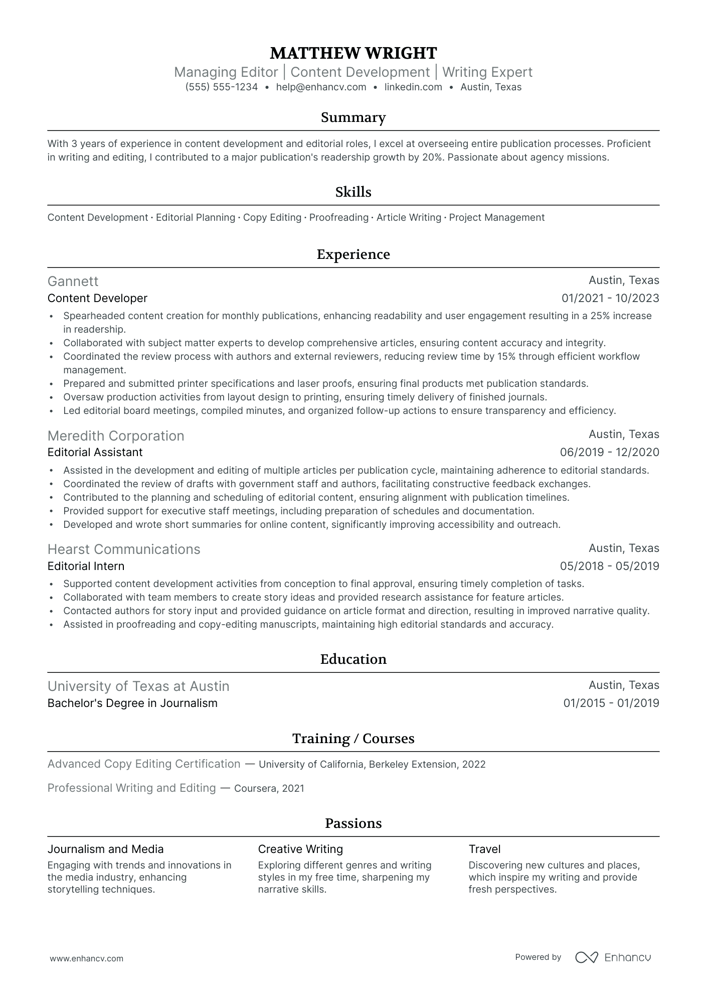 Managing Editor resume example