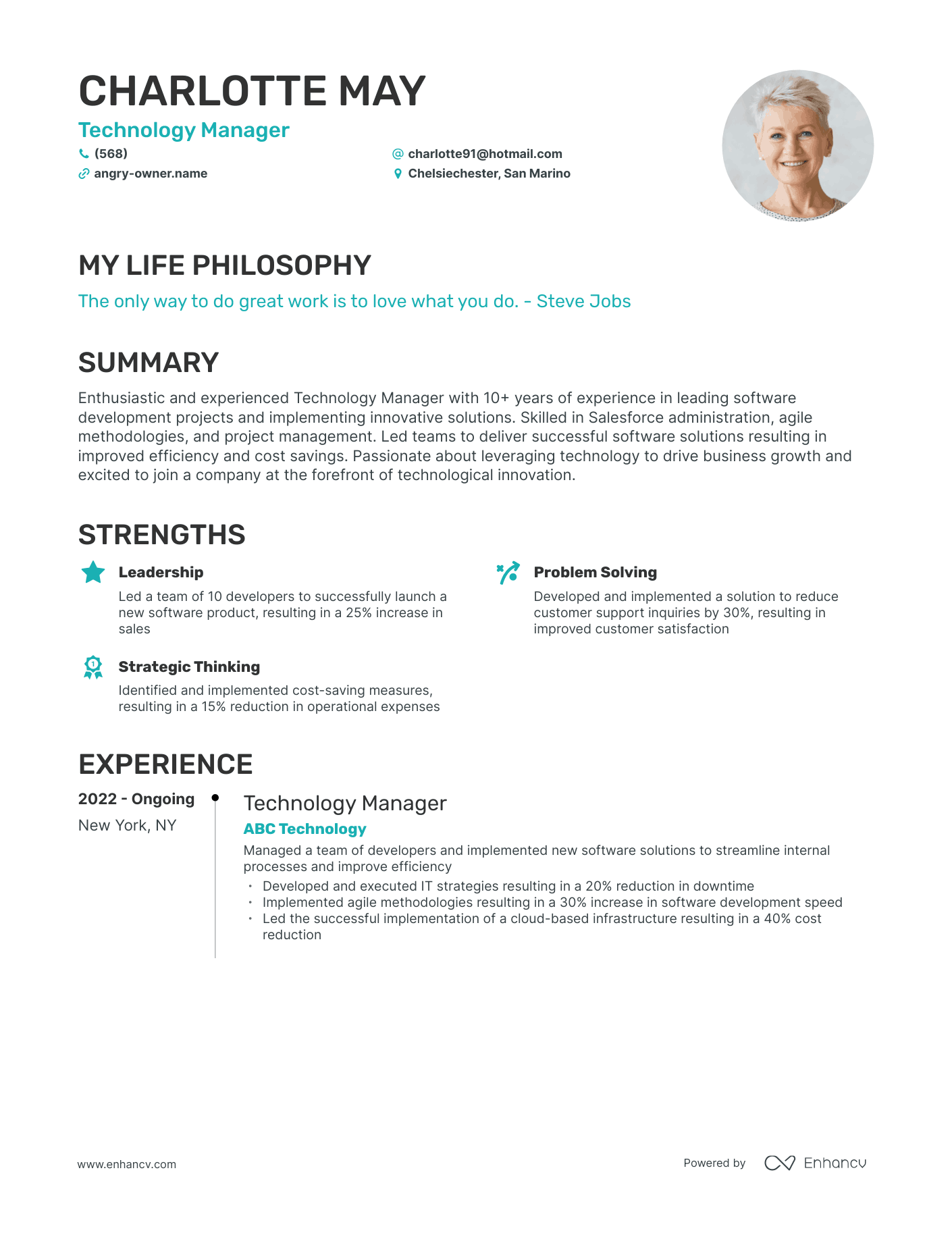 Creative Technology Manager Resume Example