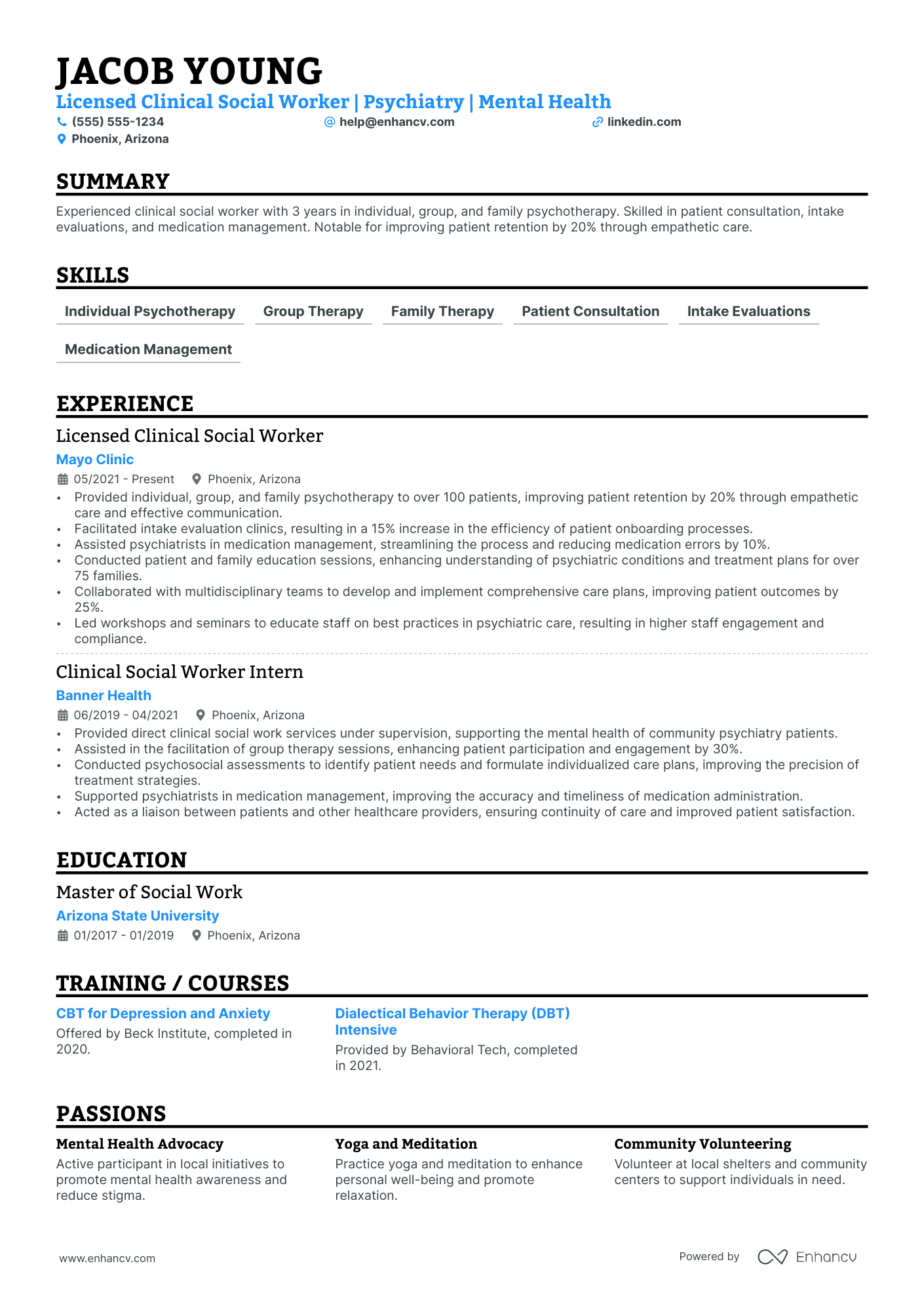 Psychiatric Social Worker resume example