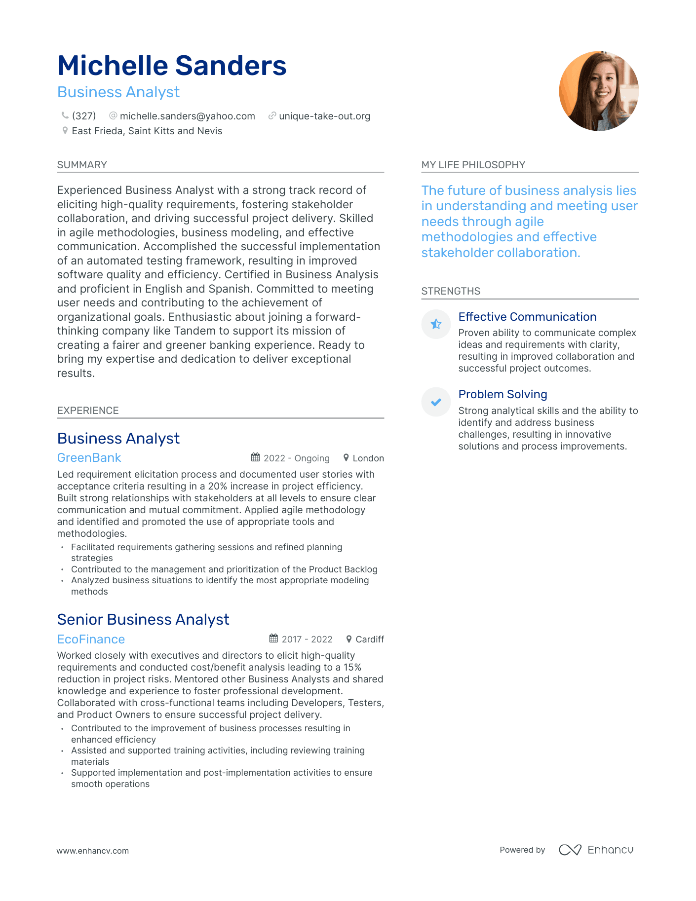 Modern Business Analyst Resume Example