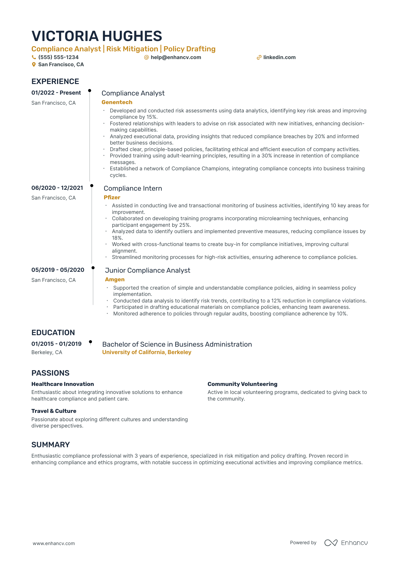 Healthcare Compliance Officer resume example