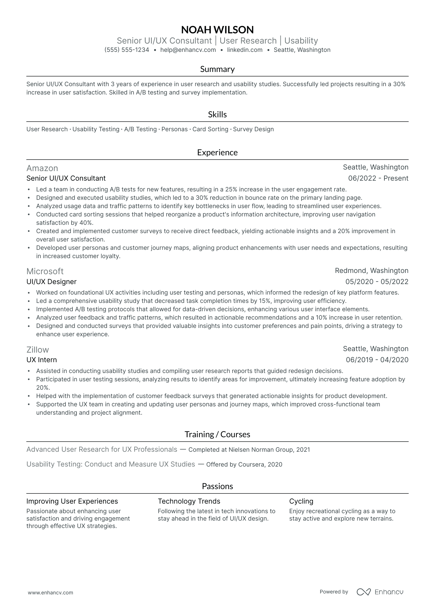 UX Design Consultant resume example